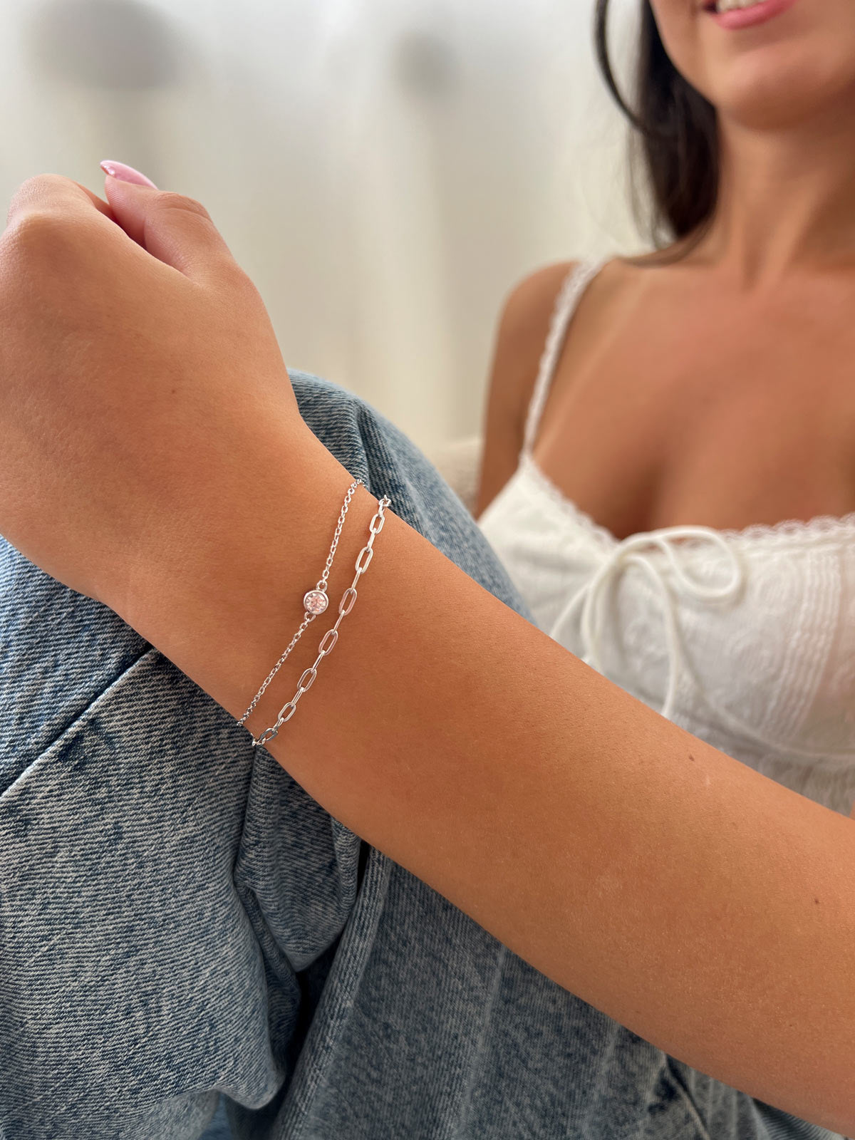 צמיד כפול חוליות וסוליטר עגול