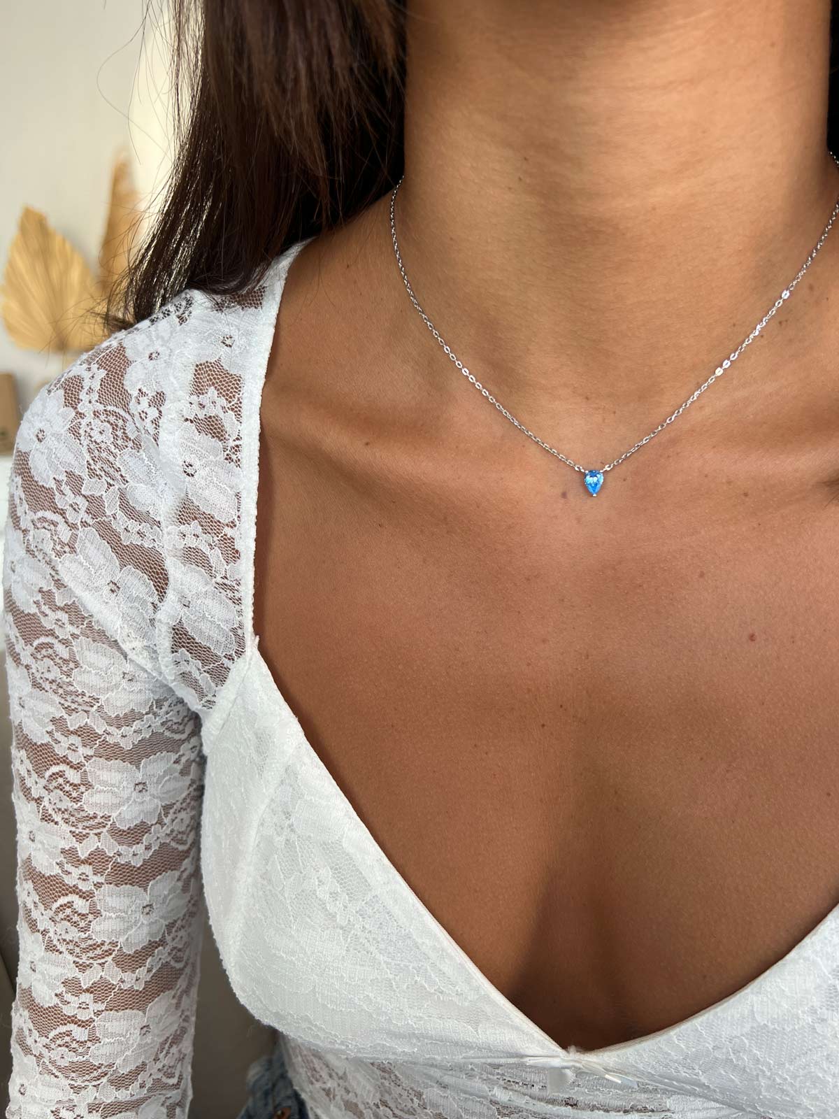 שרשרת צמודה סוליטר טיפה תכלת