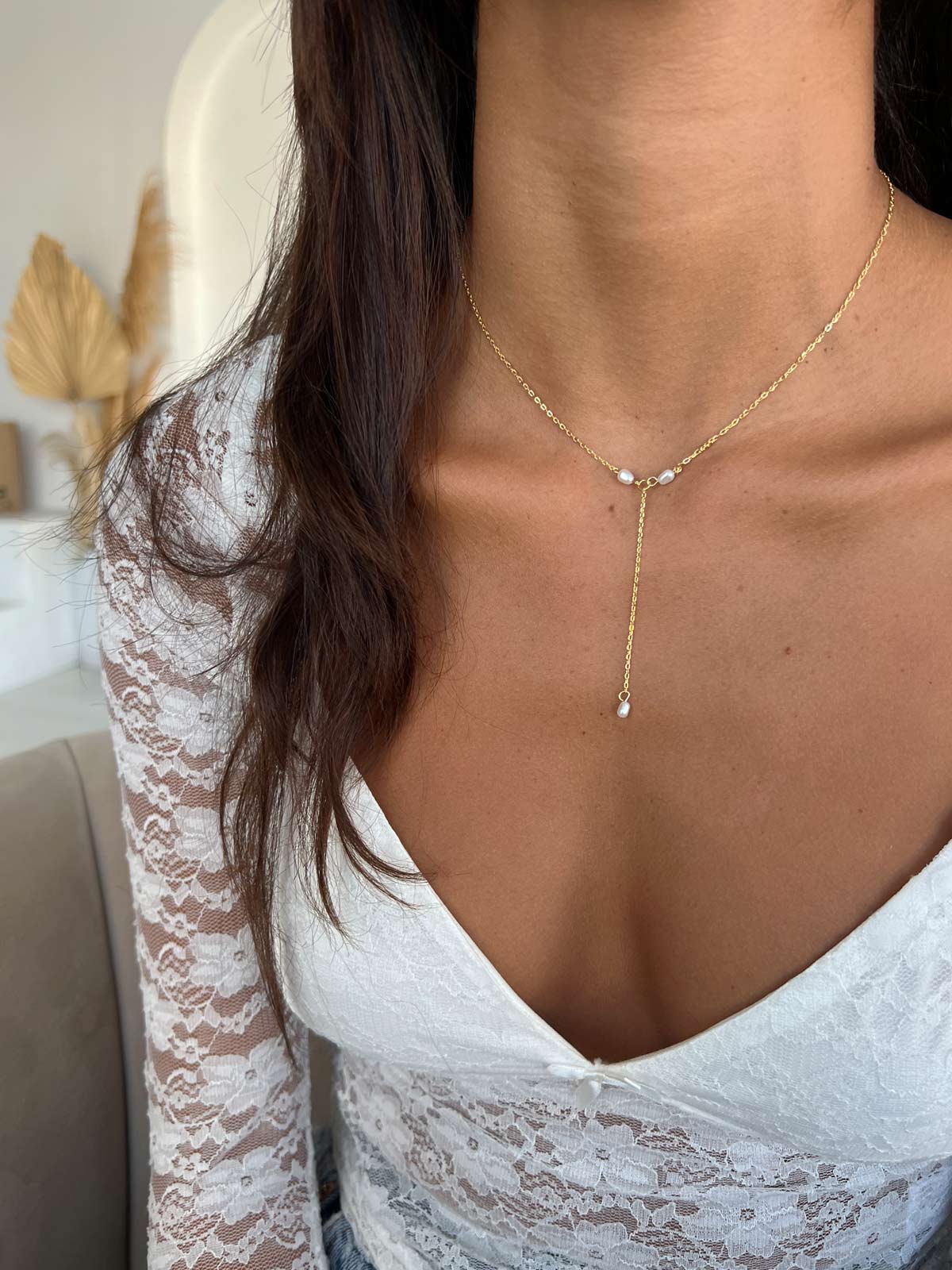 שרשרת עניבה פנינים עדינה