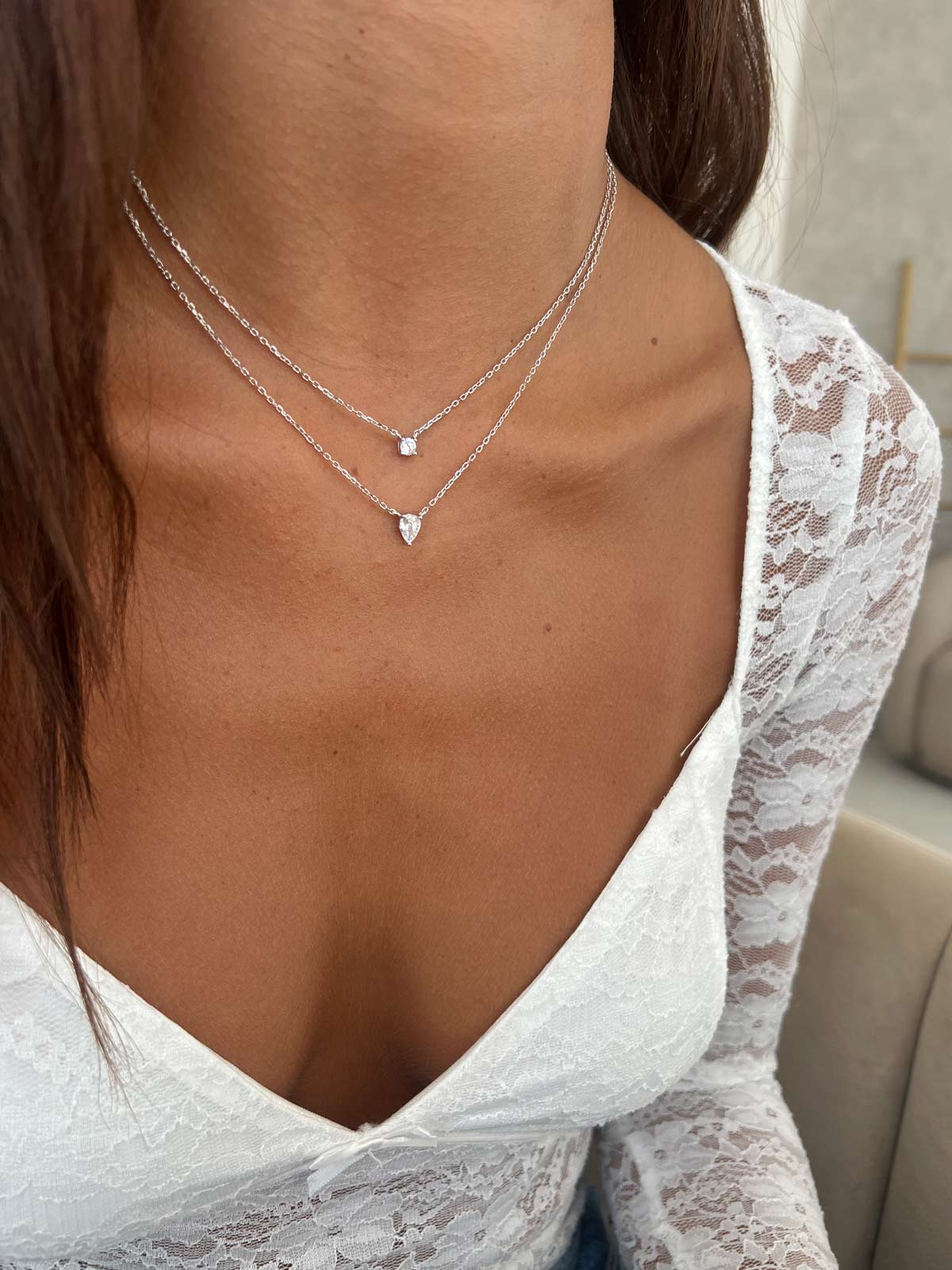 שרשרת כפולה טיפה וסוליטר