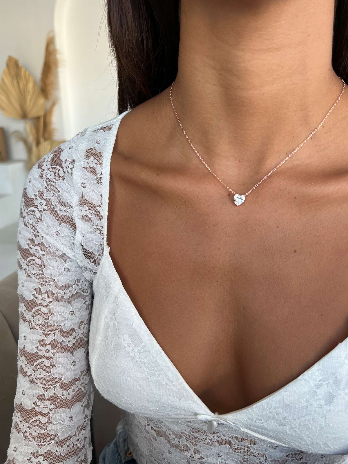 שרשרת צמודה סוליטר לב גדול