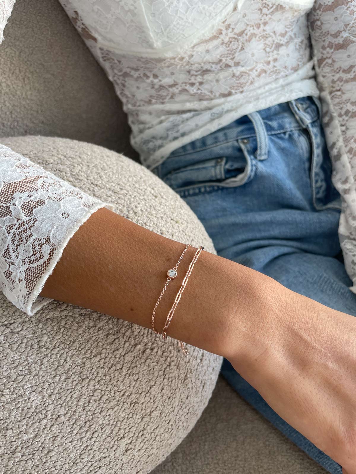 צמיד כפול חוליות וסוליטר עגול