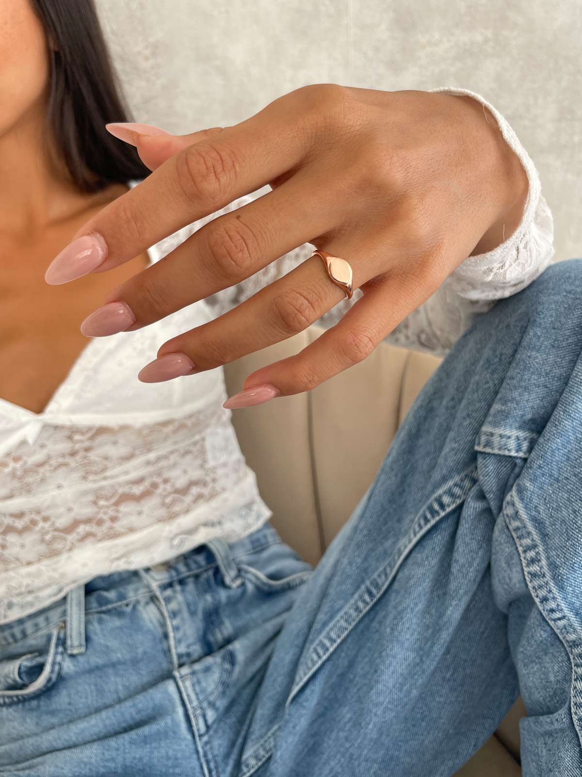 טבעת חותם מותאמת אליפסה חלקה