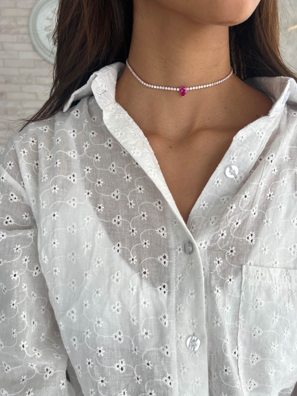 שרשרת צ'וקר טניס סוליטר טיפה ורודה