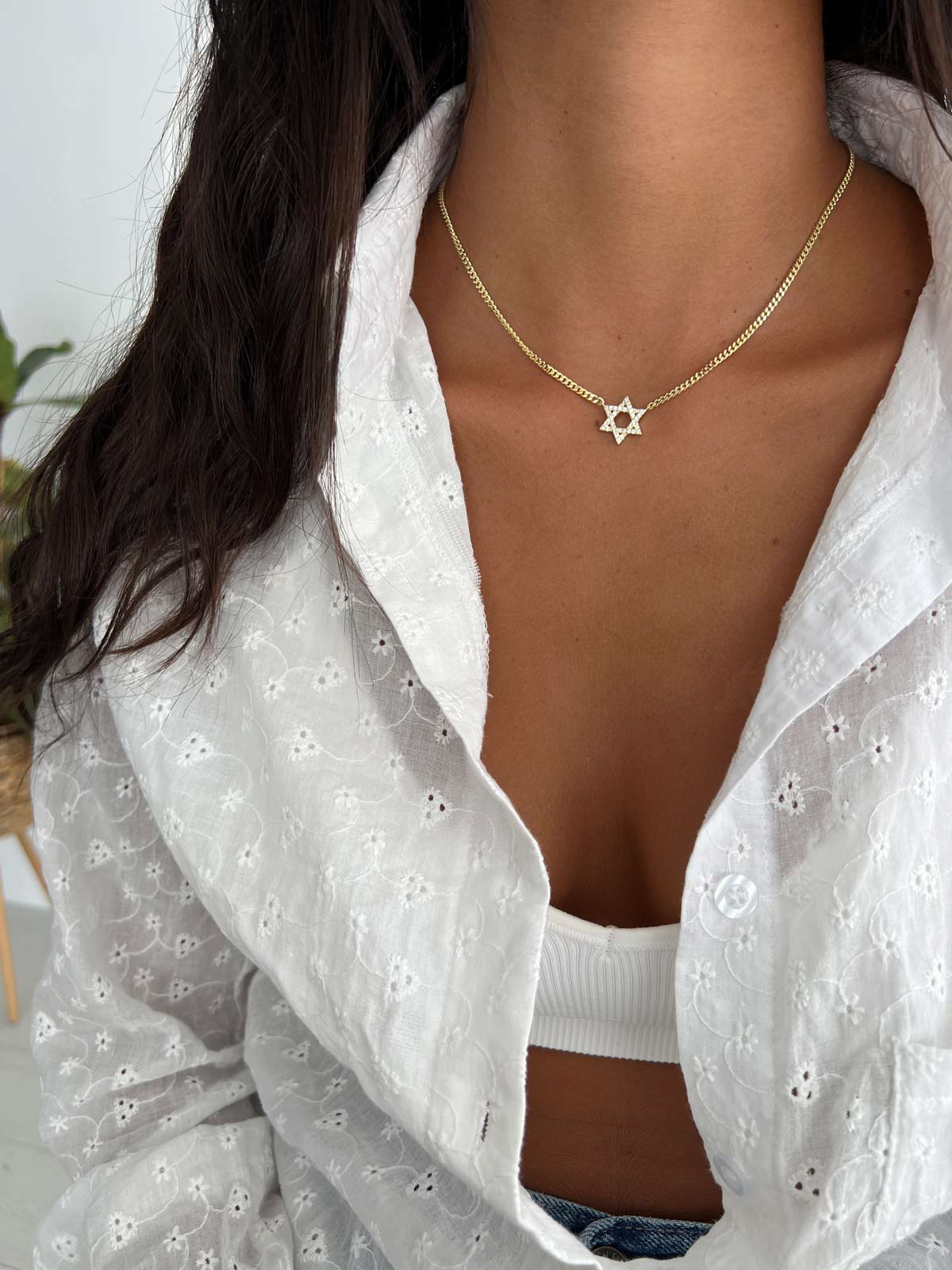 שרשרת חוליות עבות מגן דוד גדול