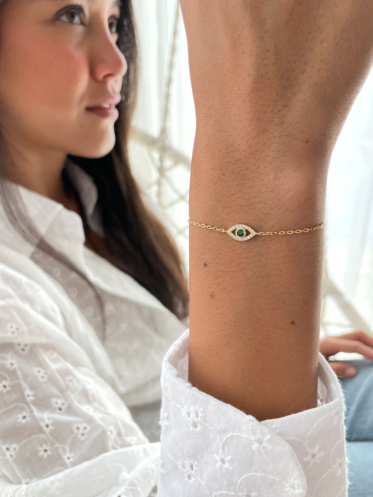 צמיד עין קטנה אבן ירוקה