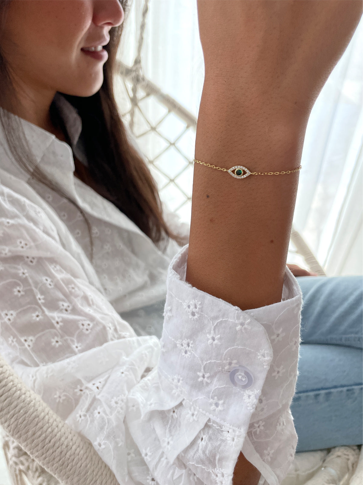 צמיד עין קטנה אבן ירוקה