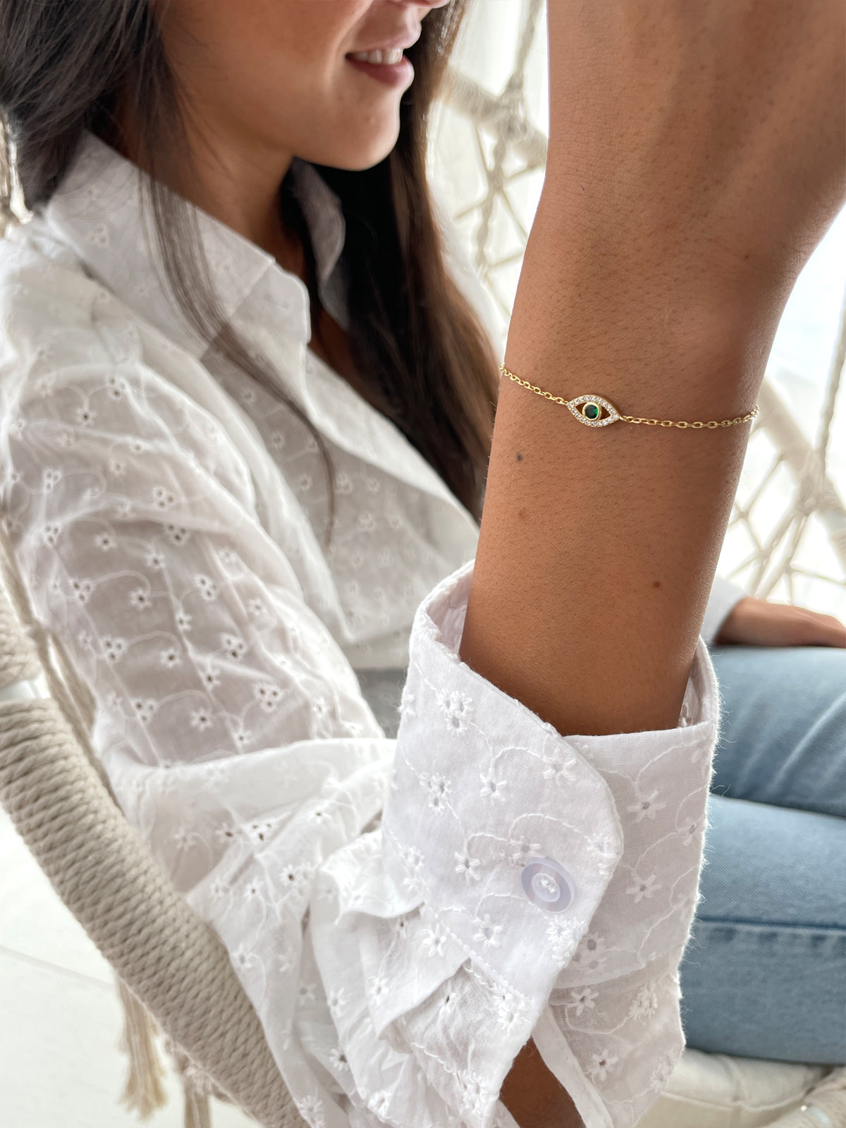 צמיד עין קטנה אבן ירוקה