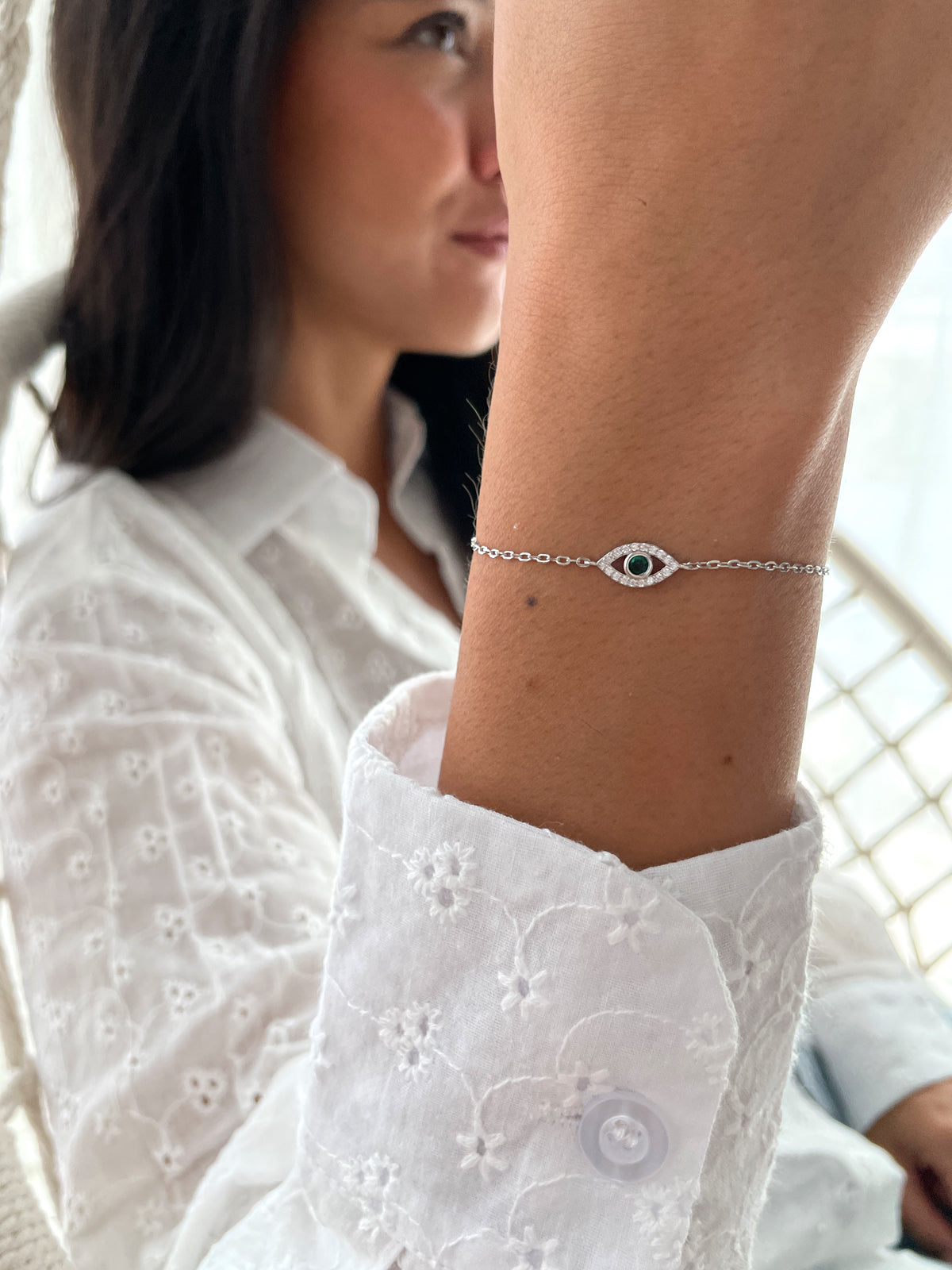 צמיד עין קטנה אבן ירוקה