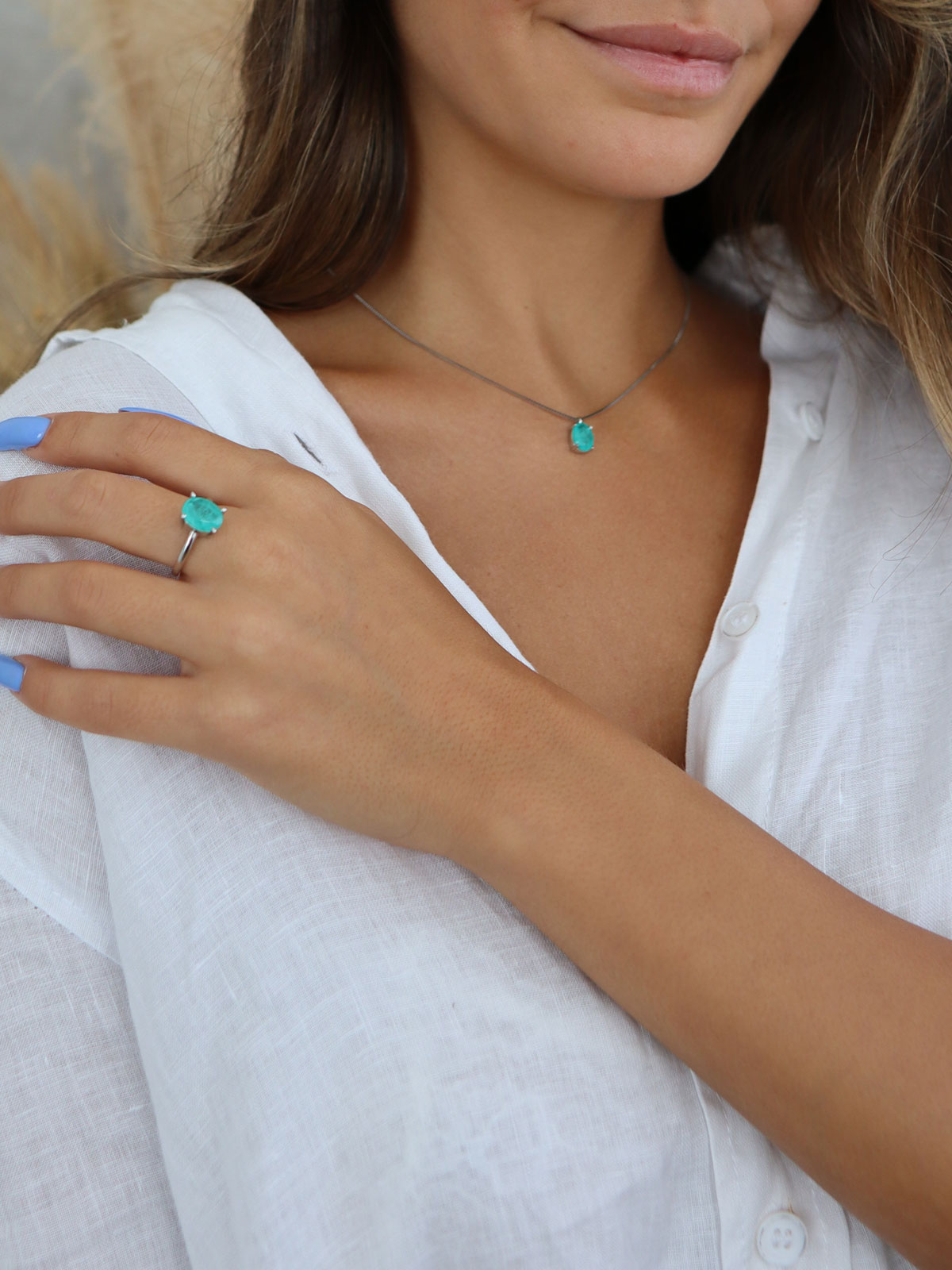 שרשרת סוליטר אליפסה טורקיז