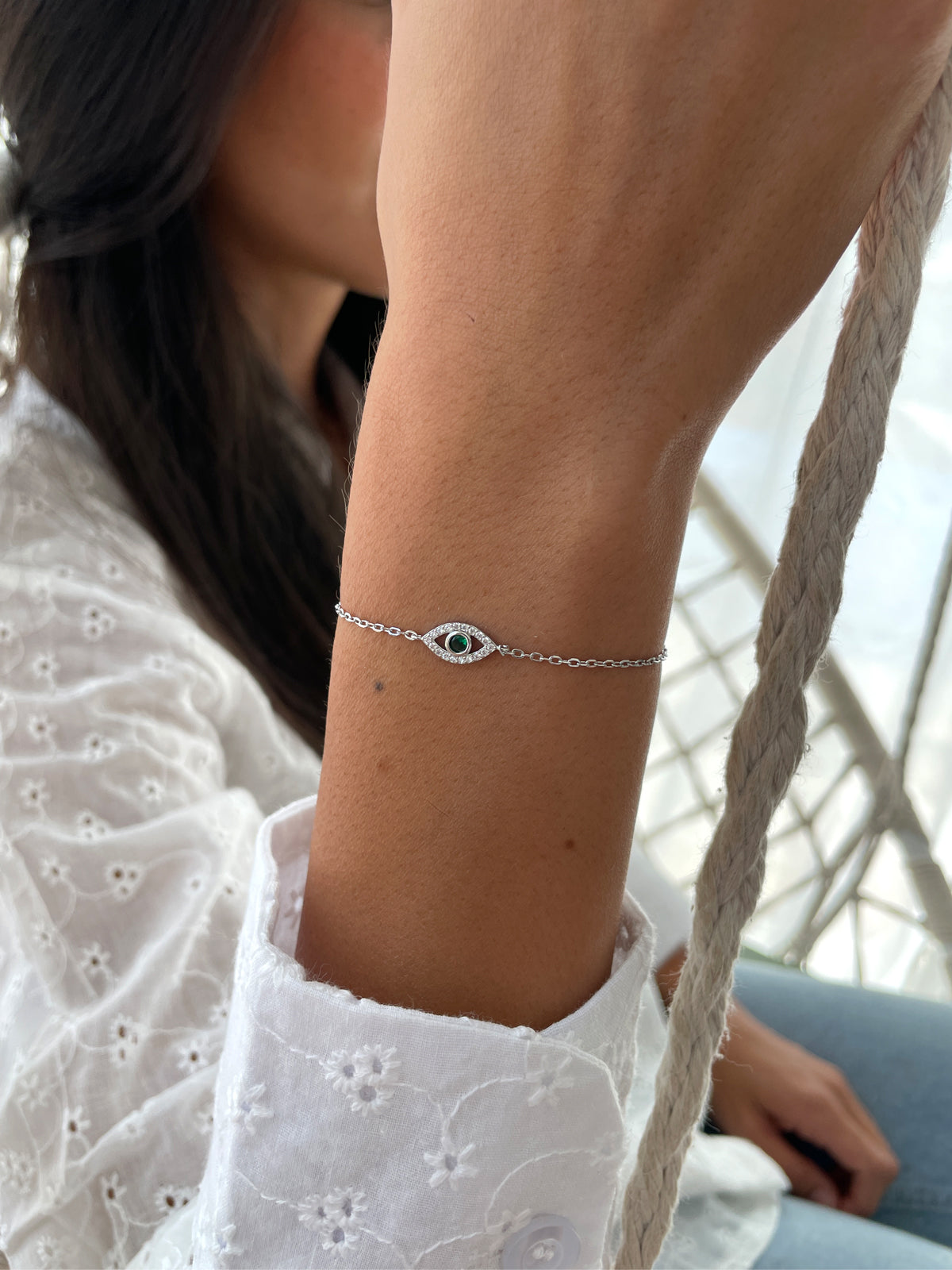 צמיד עין קטנה אבן ירוקה