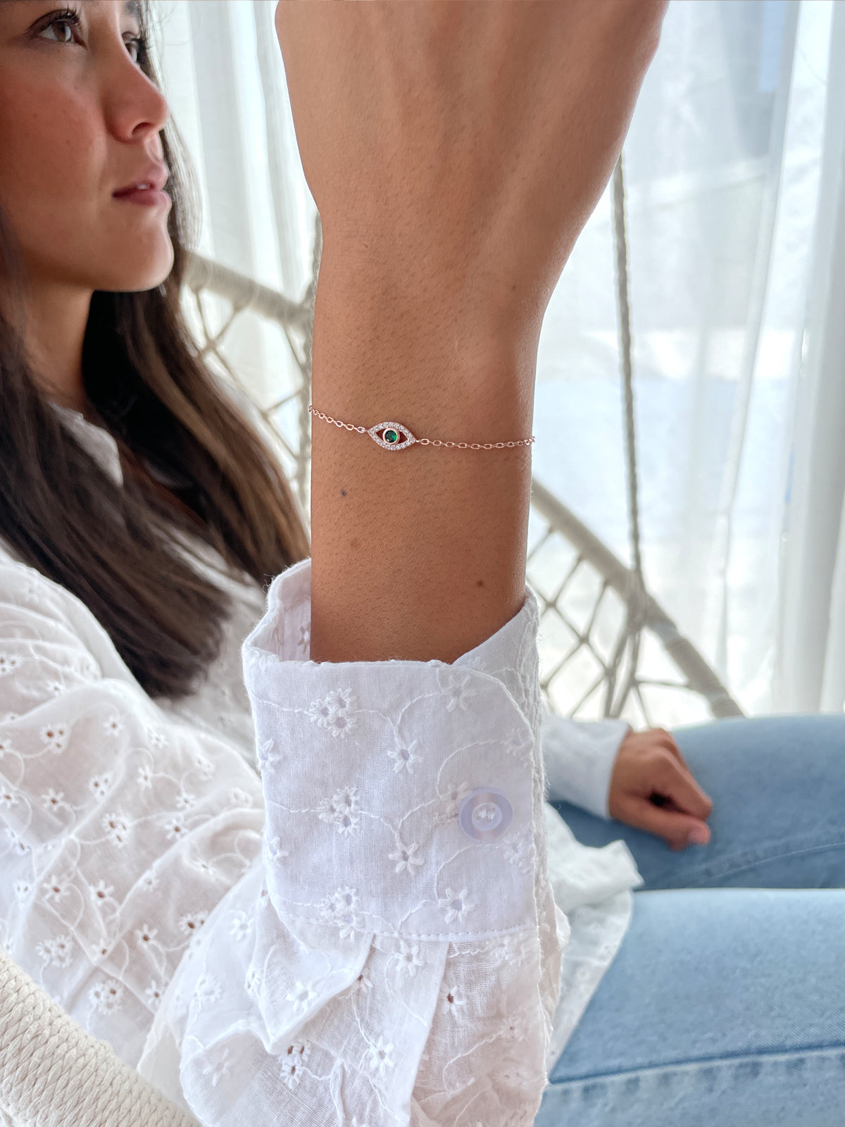 צמיד עין קטנה אבן ירוקה