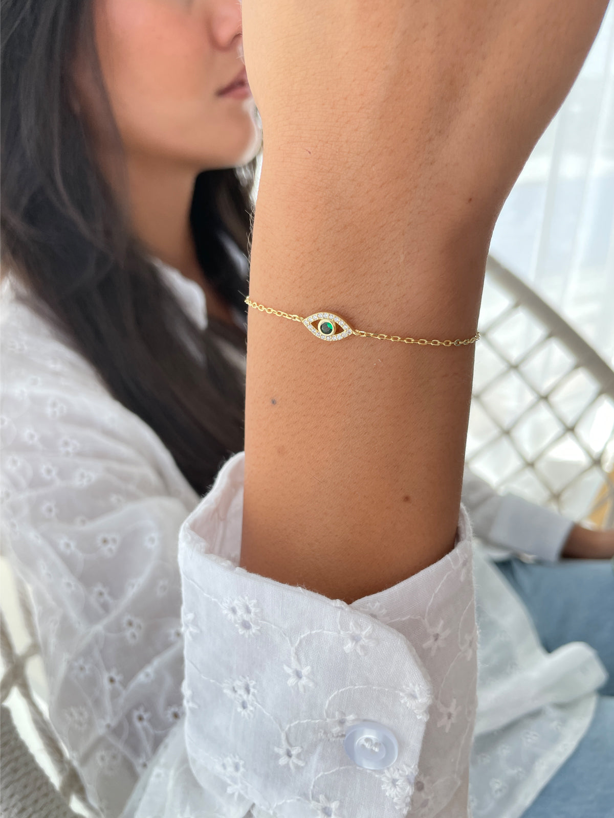 צמיד עין קטנה אבן ירוקה