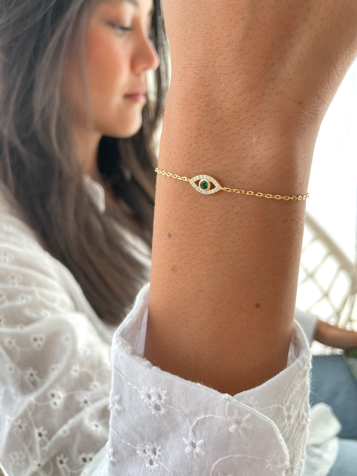 צמיד עין קטנה אבן ירוקה