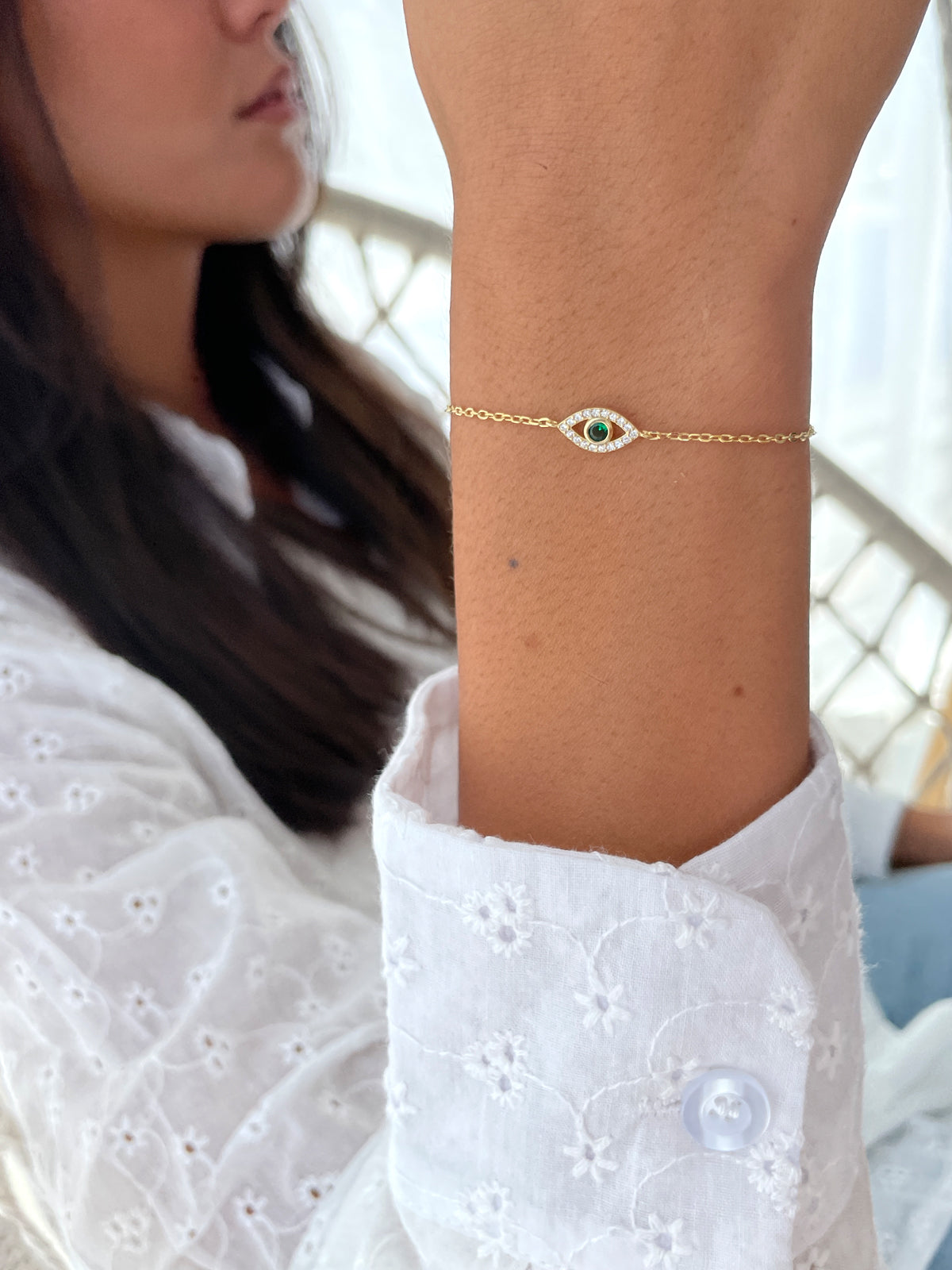 צמיד עין קטנה אבן ירוקה