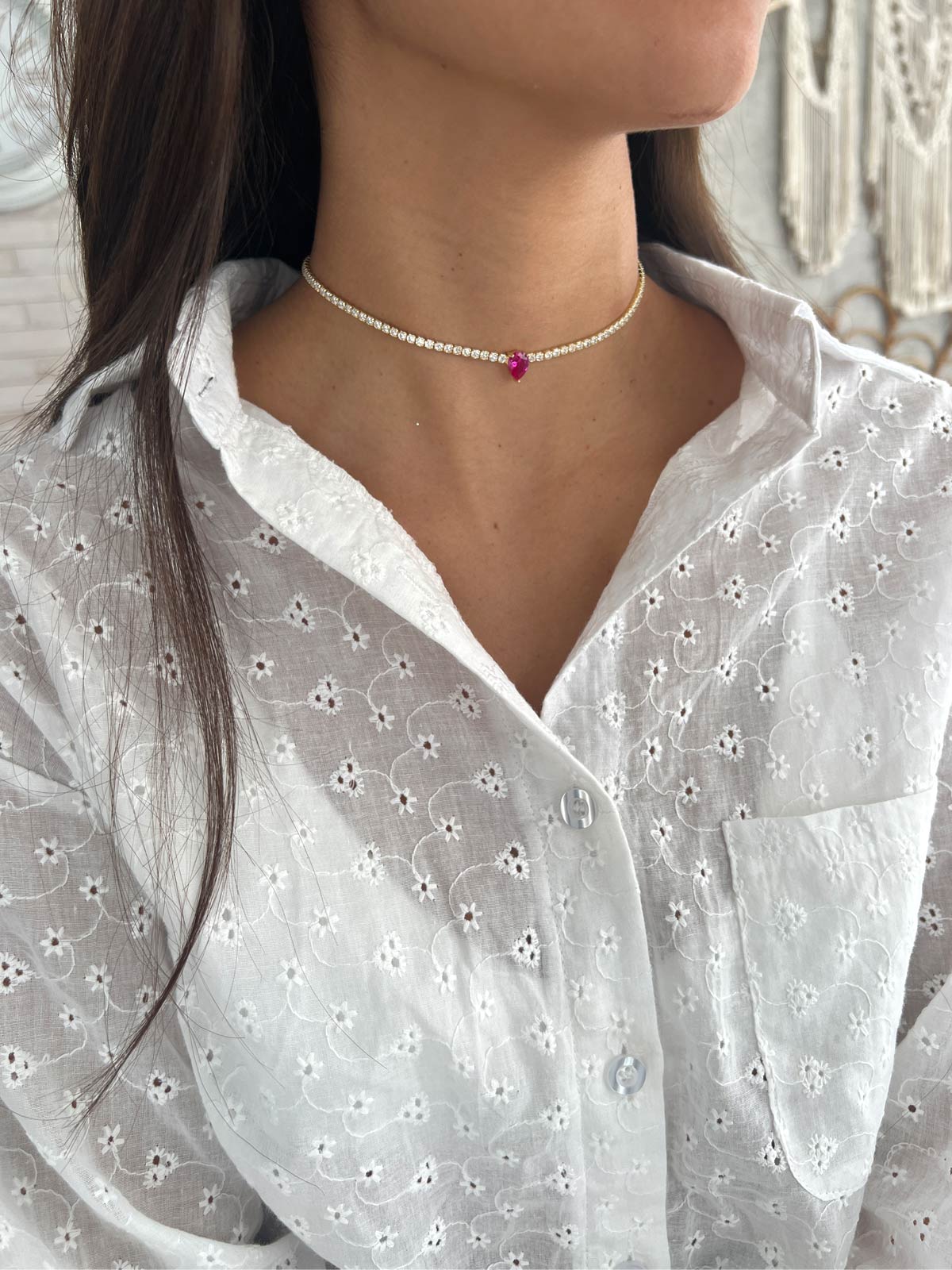 שרשרת צ'וקר טניס סוליטר טיפה ורודה