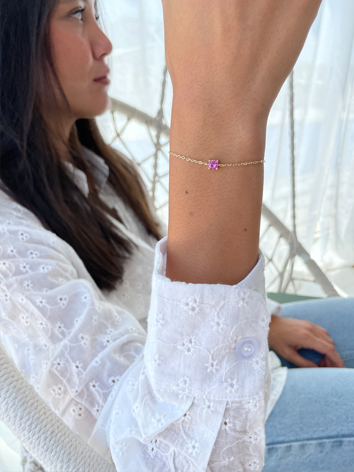 צמיד עדין סוליטר ורוד