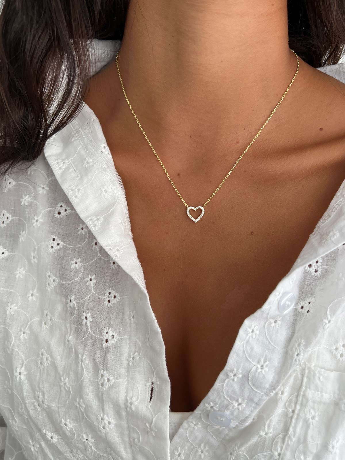 שרשרת לב גדול משובץ