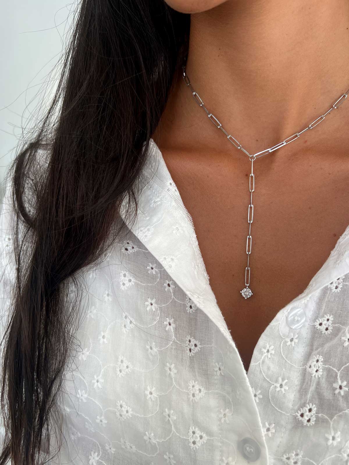 שרשרת עניבה חוליות גדולות וסוליטר