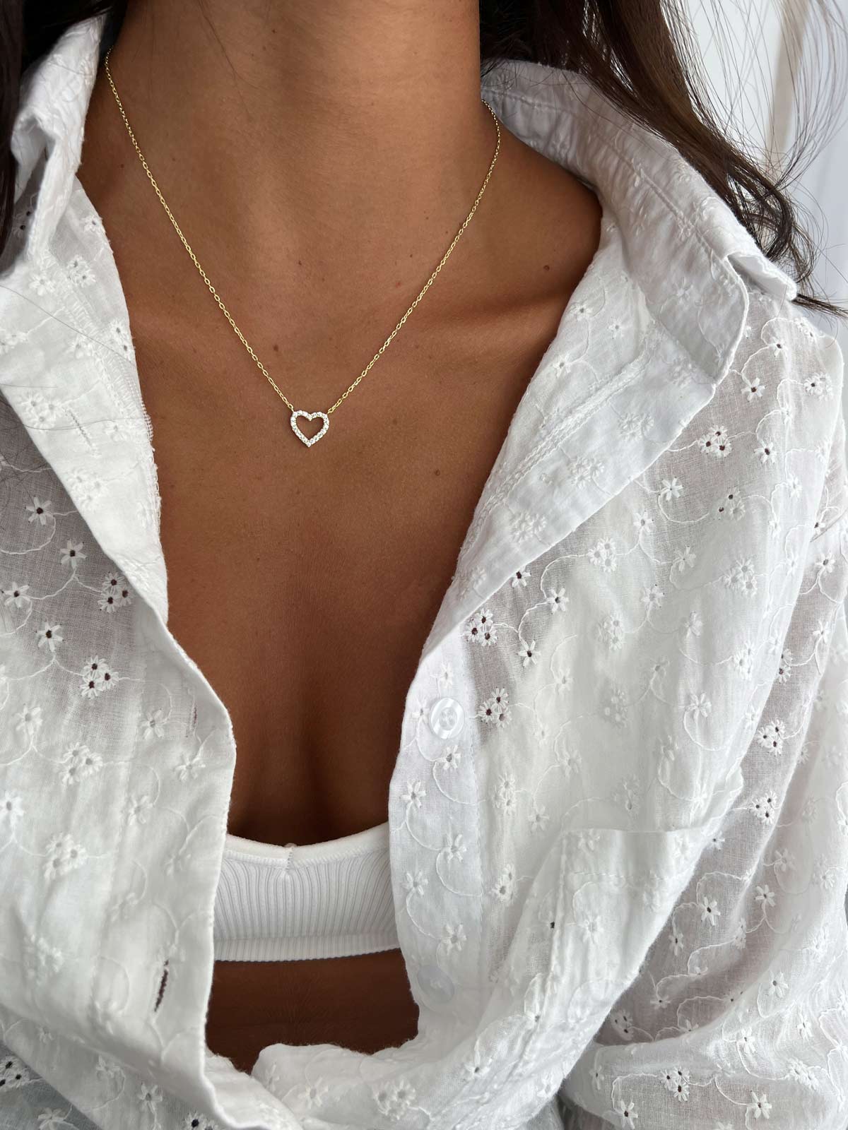 שרשרת לב גדול משובץ