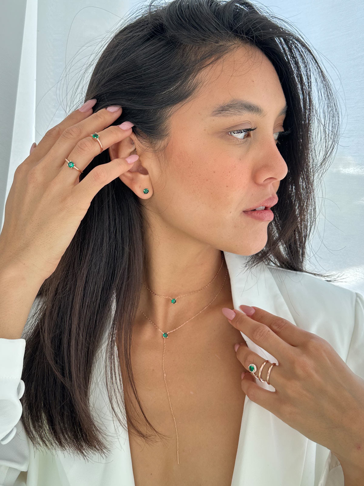 שרשרת צמודה סוליטר ירוק