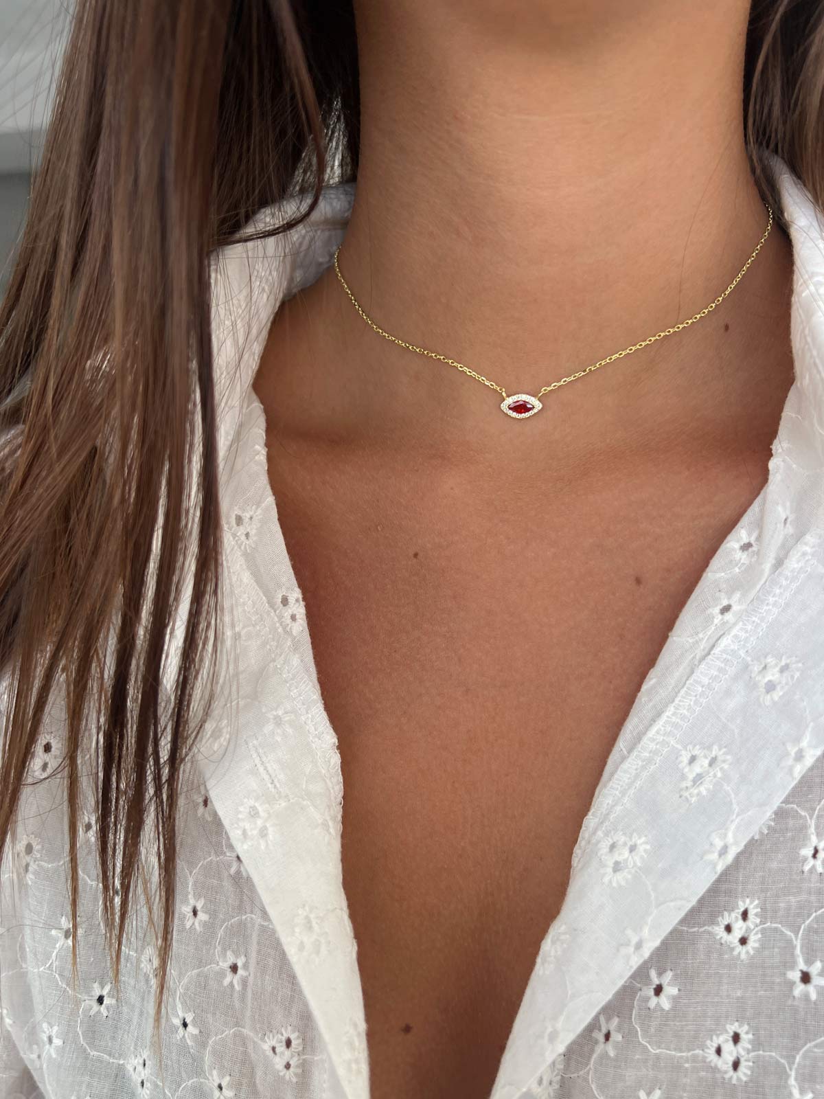 שרשרת צמודה סוליטר מרקיזה אדום משובץ