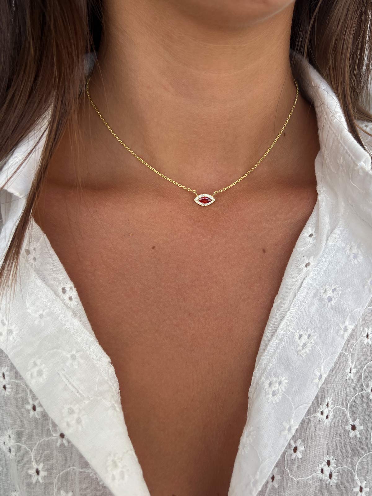 שרשרת צמודה סוליטר מרקיזה אדום משובץ