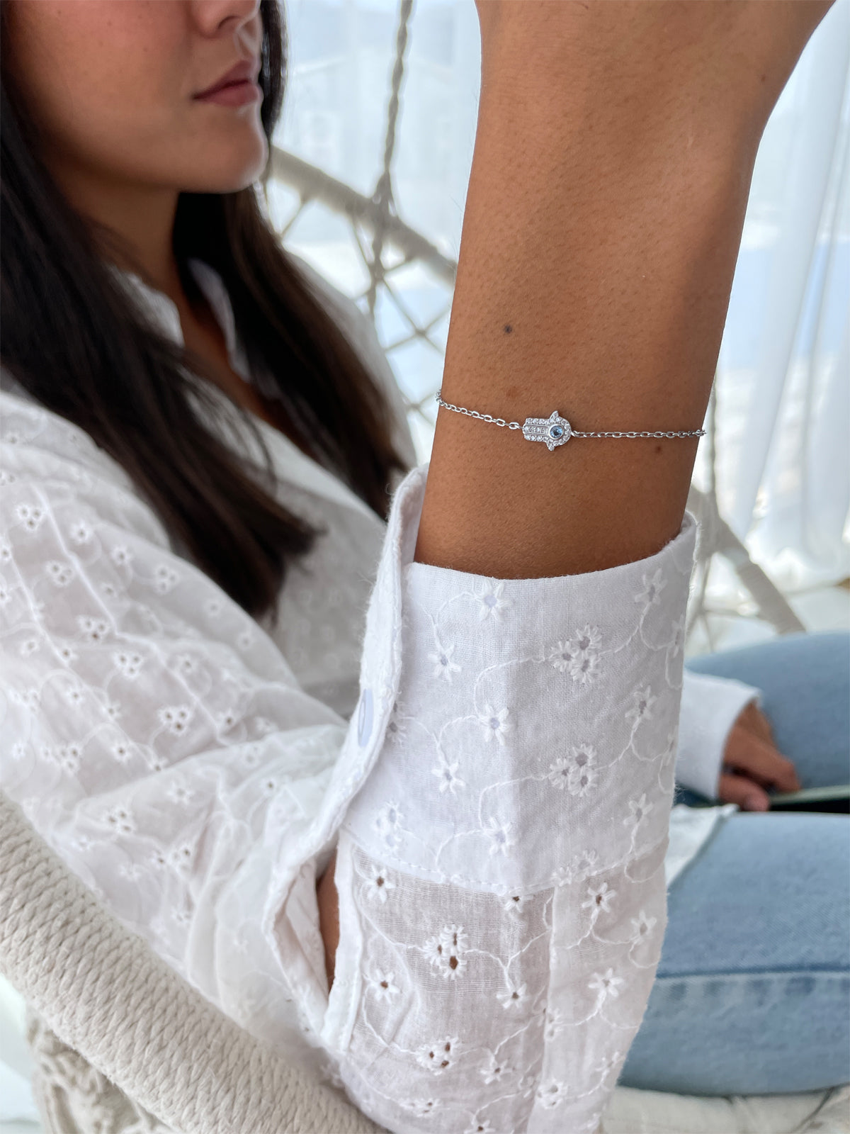 צמיד חמסה קטנה אבן תכלת