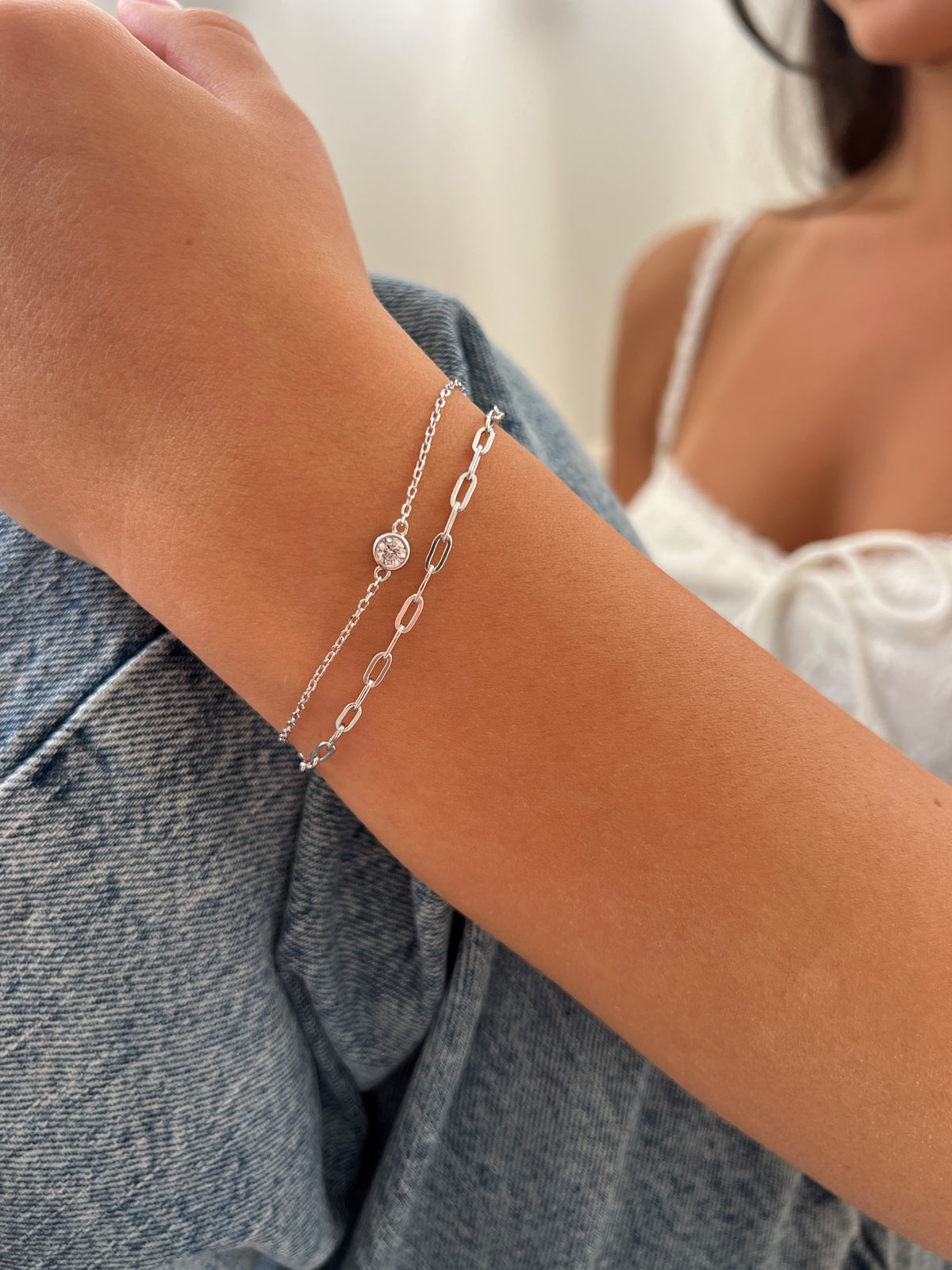 צמיד כפול חוליות וסוליטר עגול