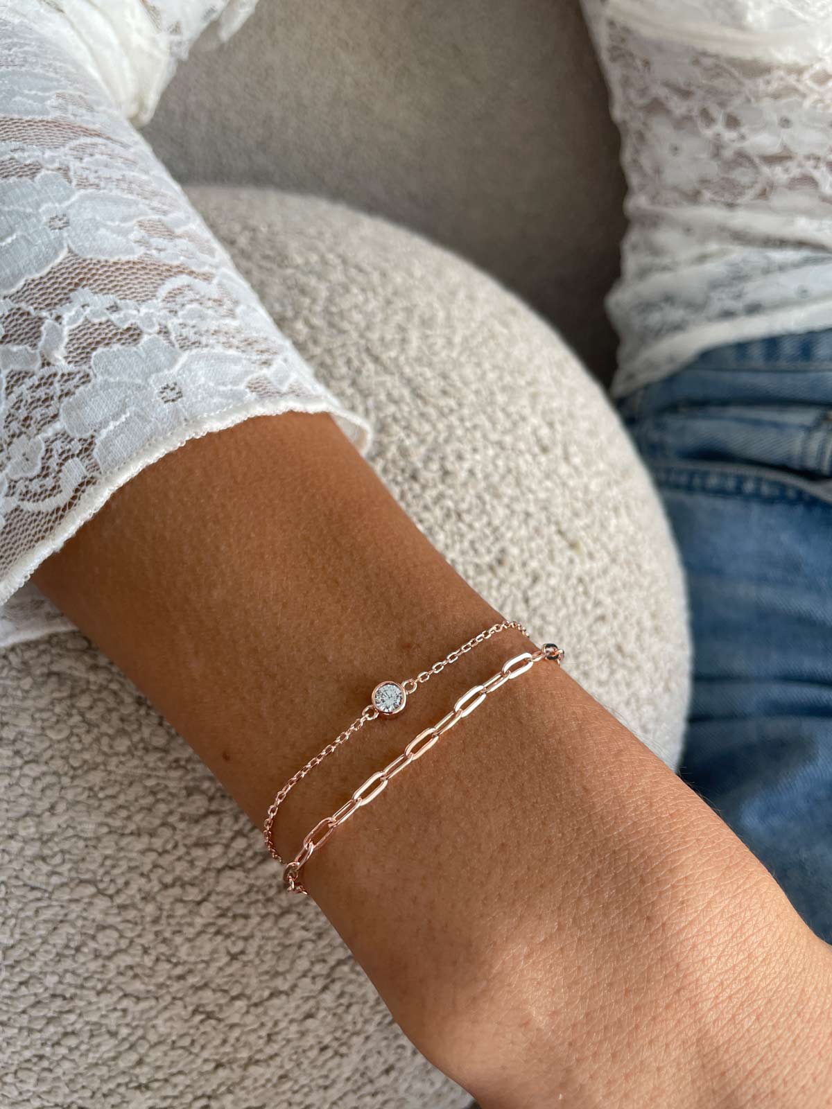 צמיד כפול חוליות וסוליטר עגול