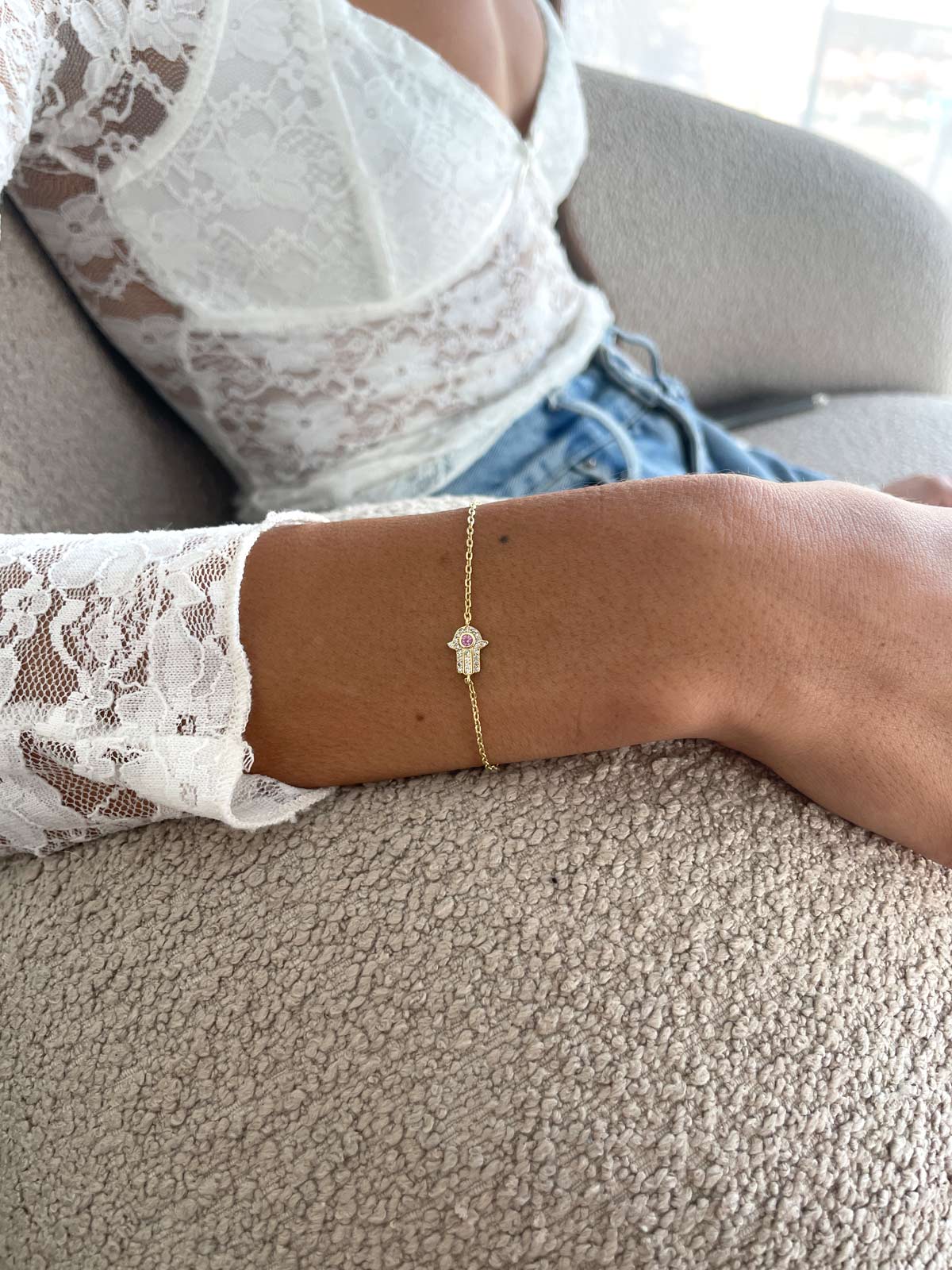 צמיד חמסה קטנה אבן ורודה