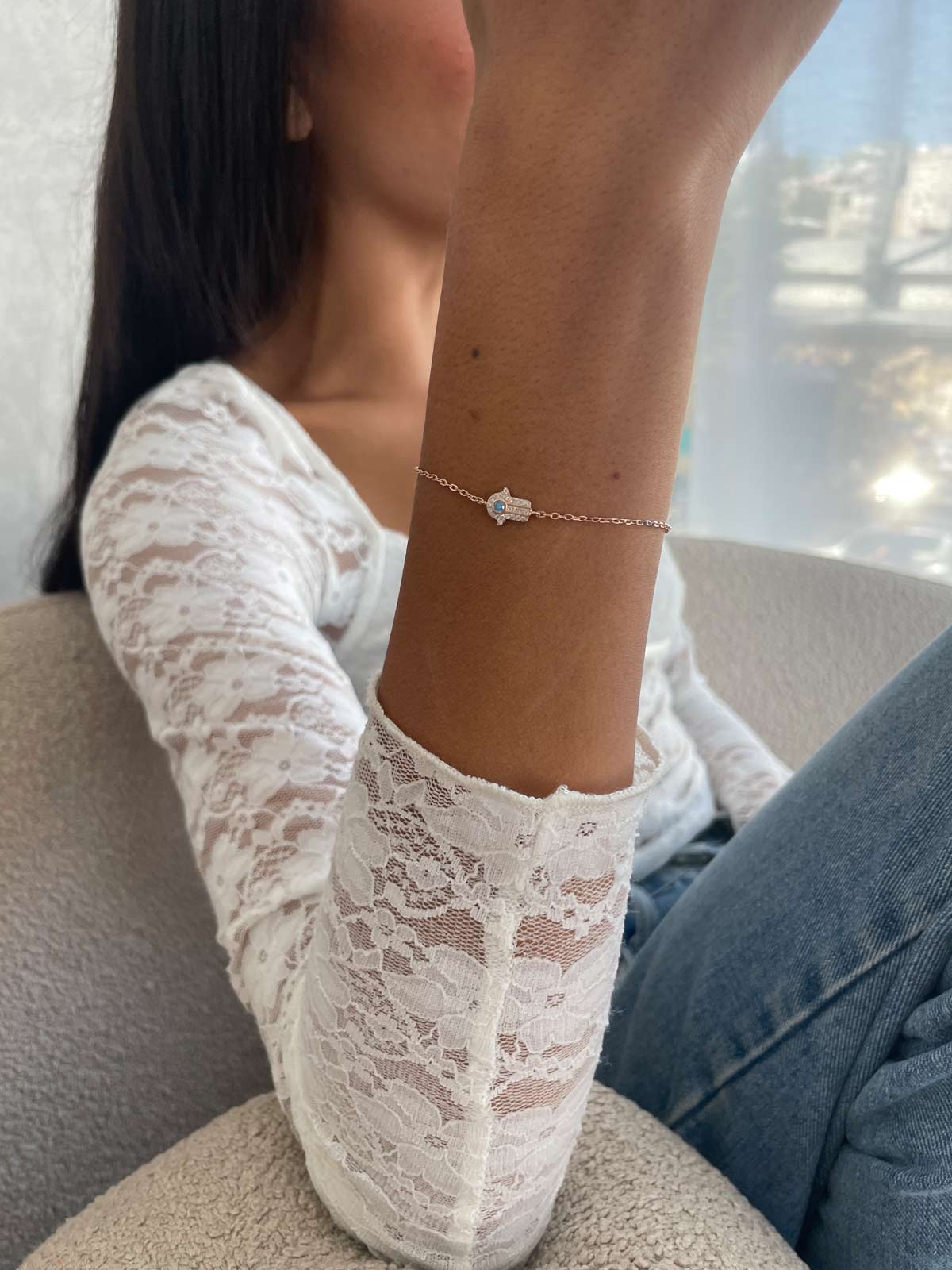 צמיד חמסה קטנה אבן תכלת