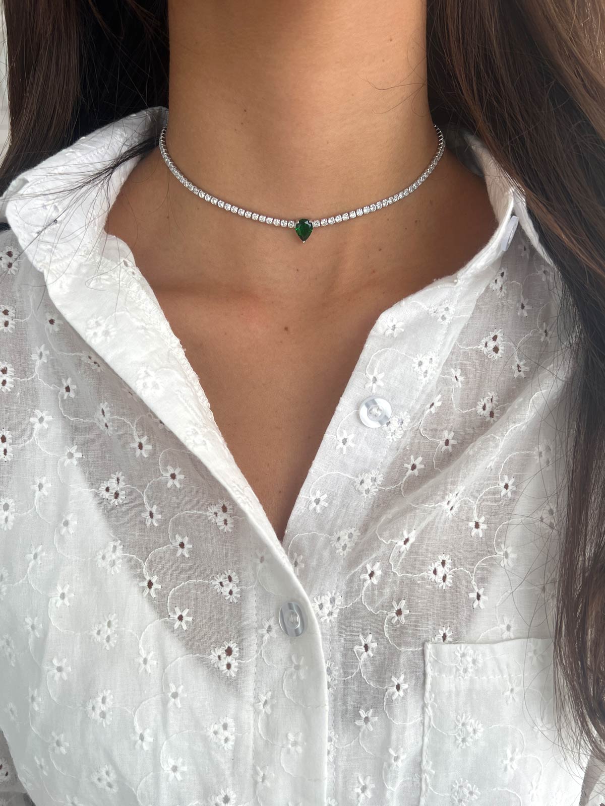 שרשרת צ'וקר טניס סוליטר טיפה ירוקה