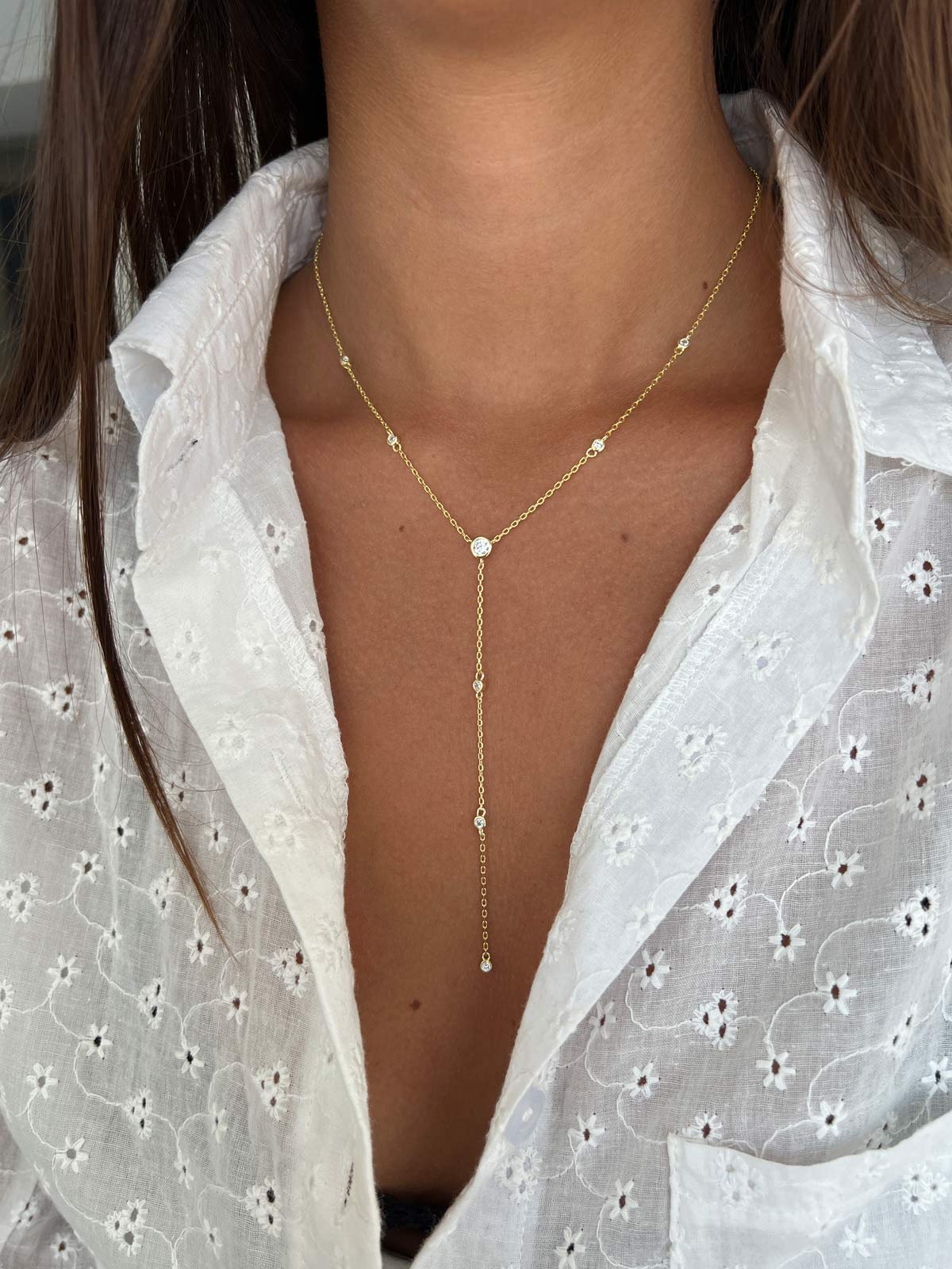 שרשרת עניבה סוליטרים עגולים