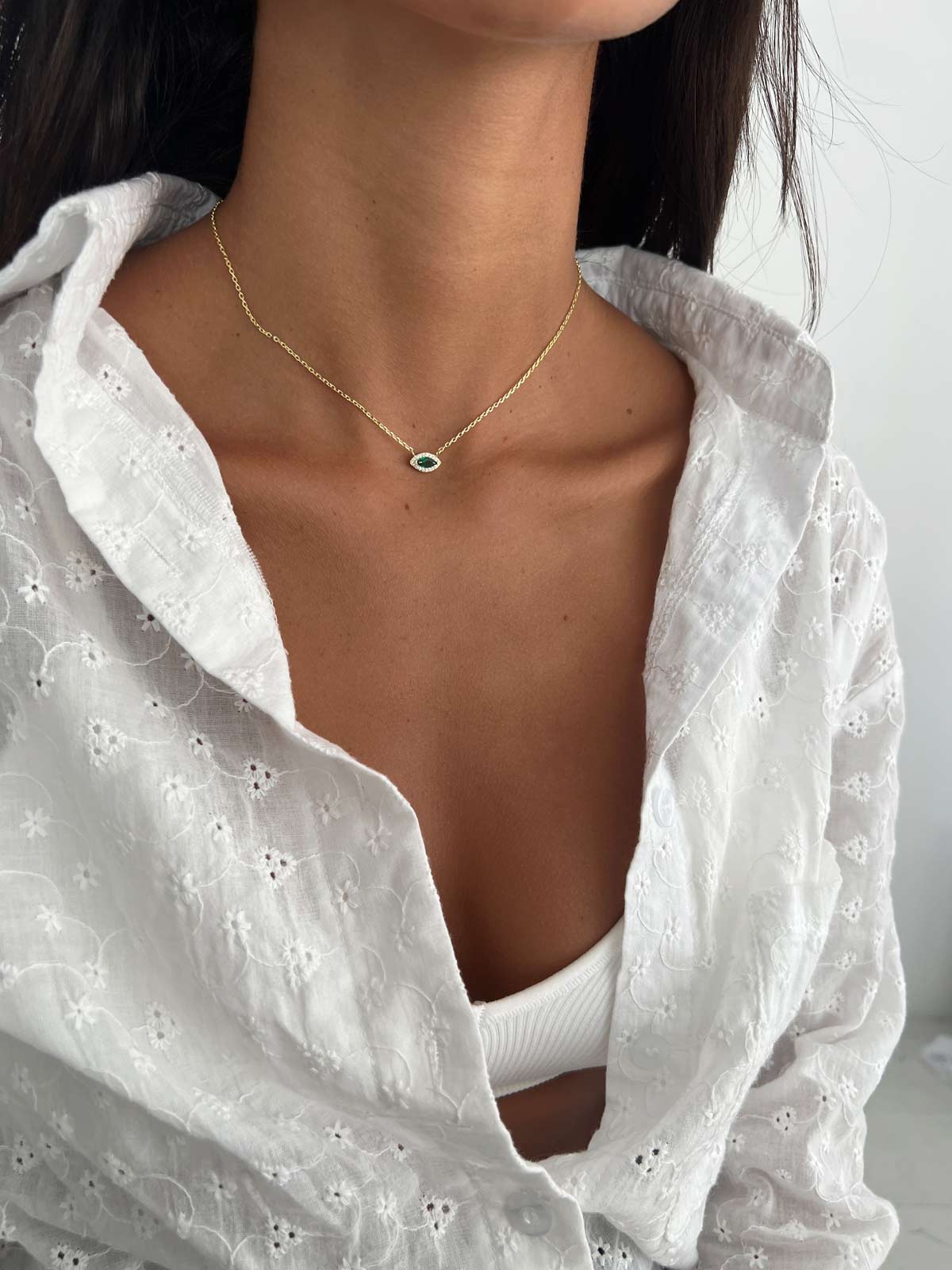 שרשרת צמודה סוליטר מרקיזה ירוק משובץ