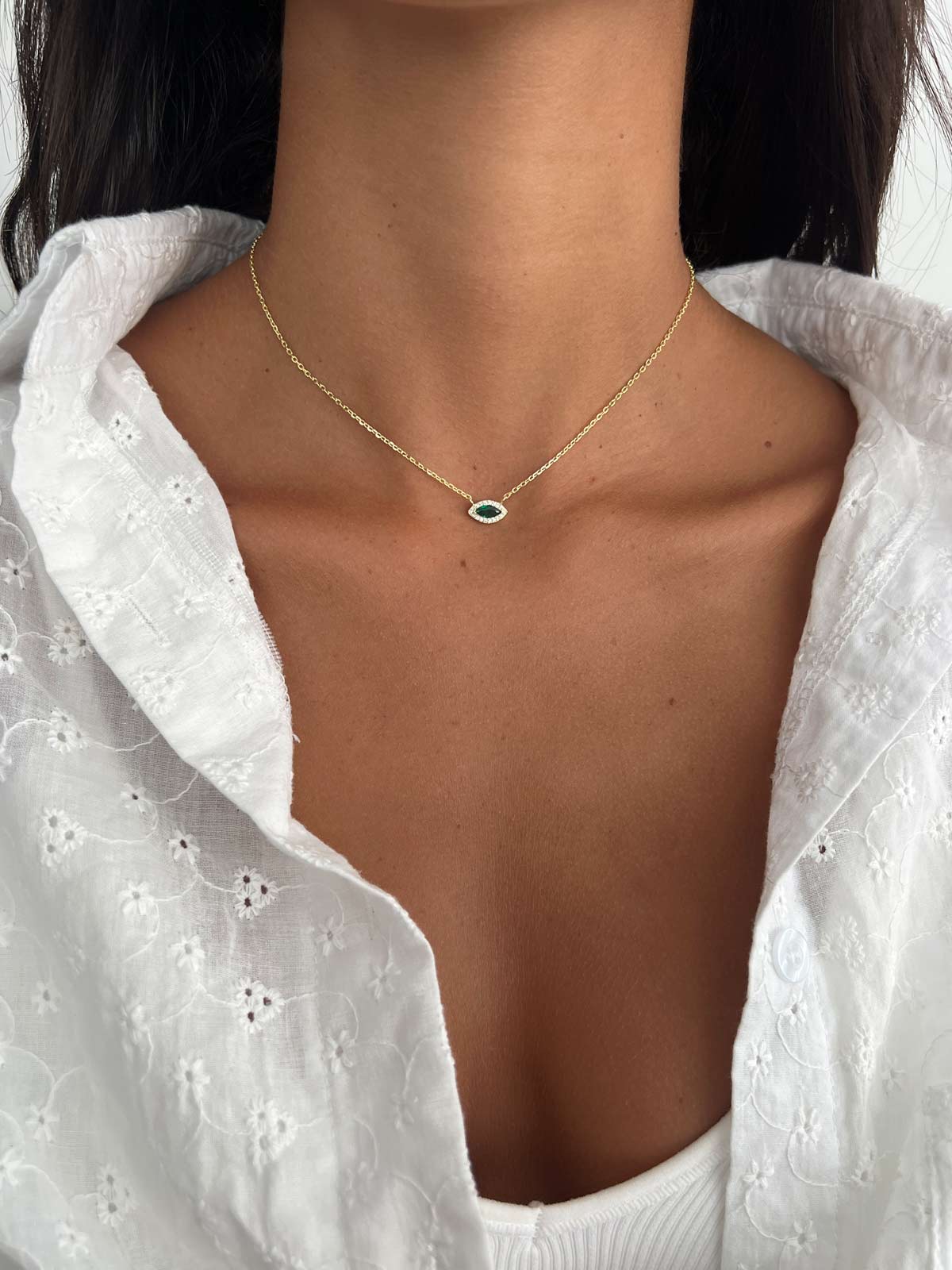 שרשרת צמודה סוליטר מרקיזה ירוק משובץ