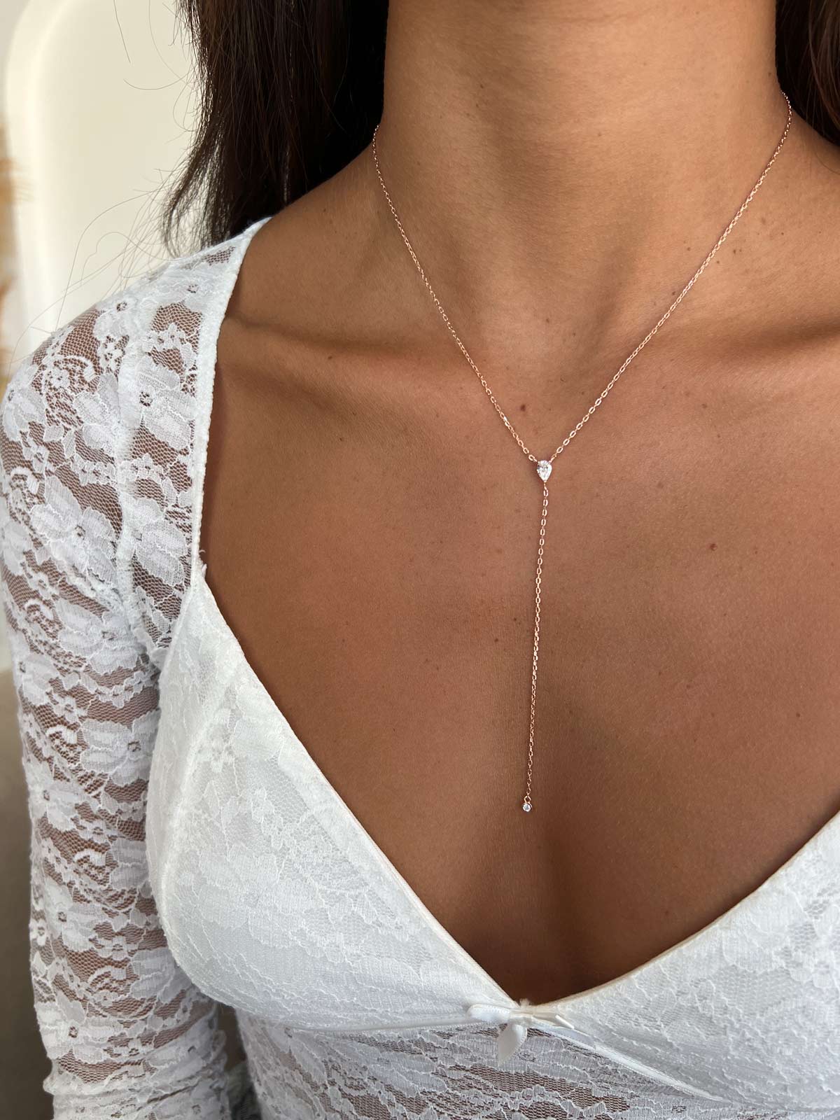 שרשרת עניבה סוליטר טיפה קטנה