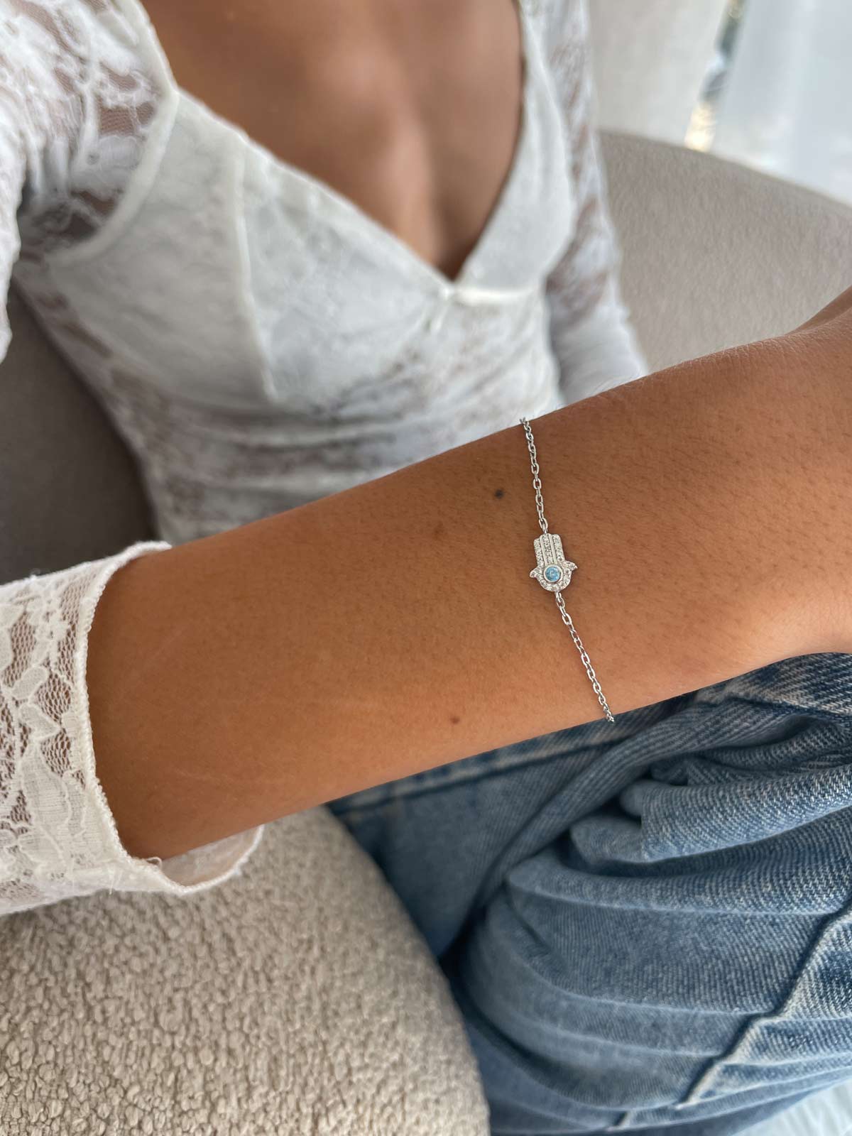 צמיד חמסה קטנה אבן תכלת