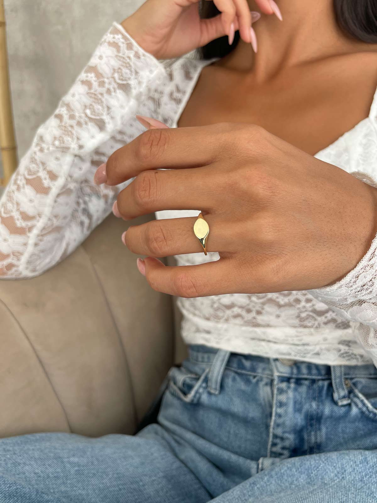 טבעת חותם מותאמת אליפסה חלקה