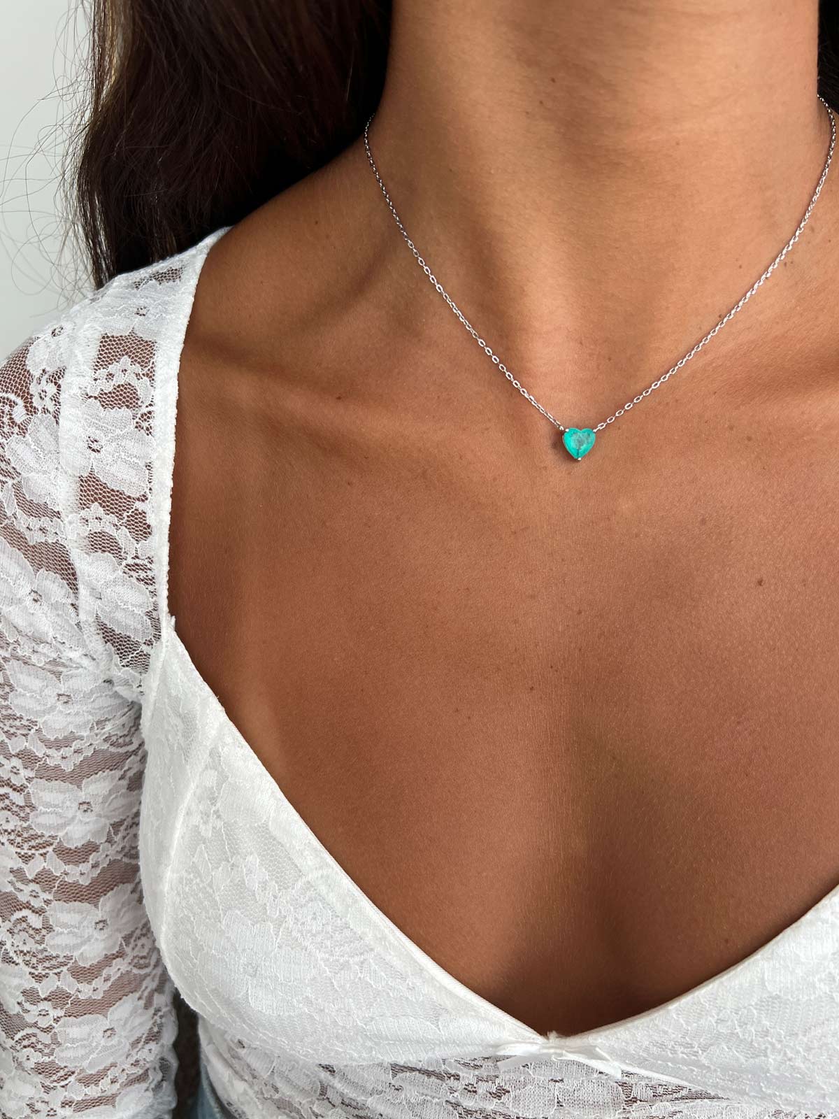 שרשרת צמודה סוליטר לב גדול טורקיז