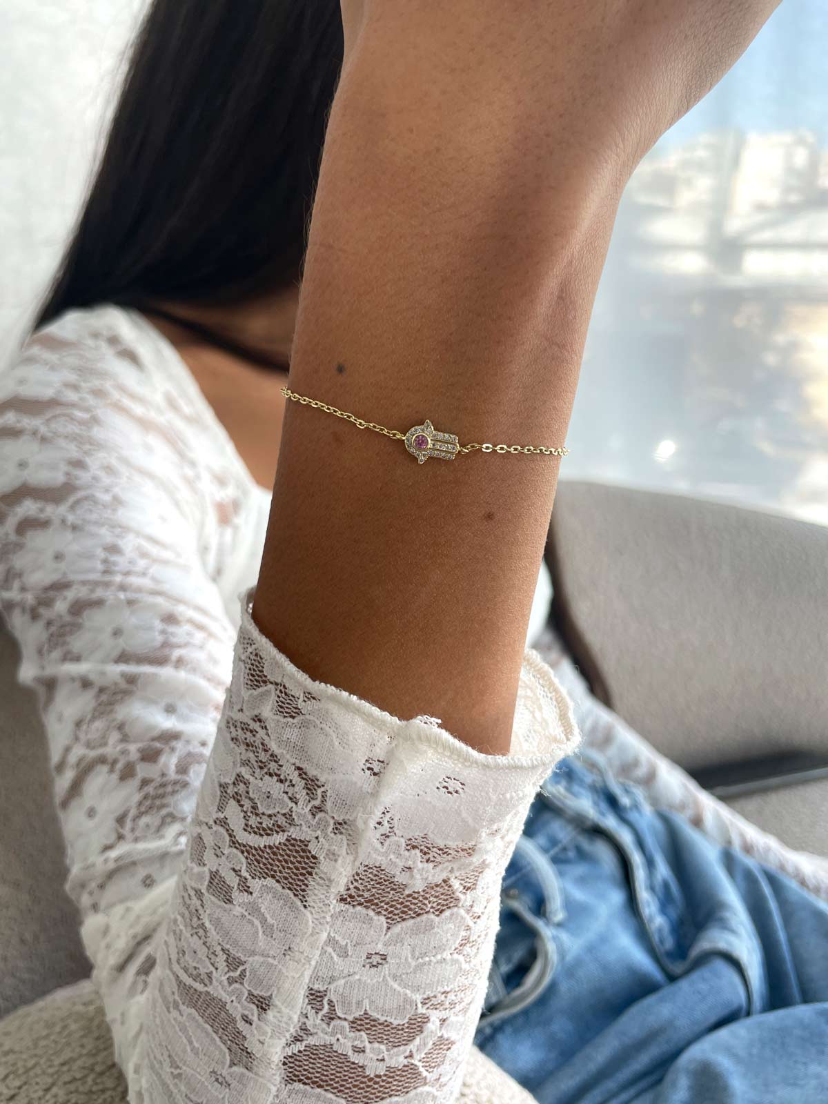 צמיד חמסה קטנה אבן ורודה