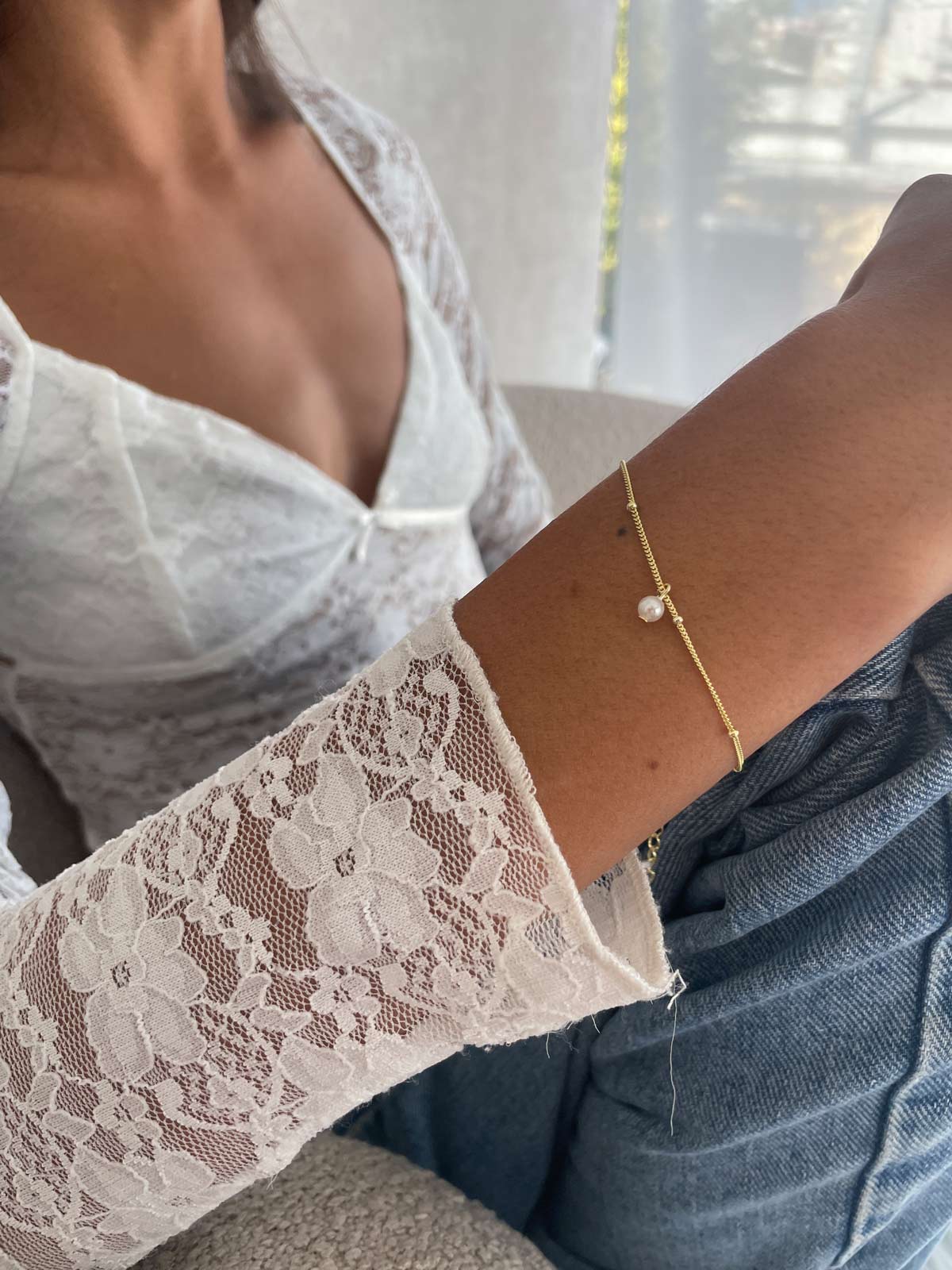 צמיד עדין חרוזים ופנינה