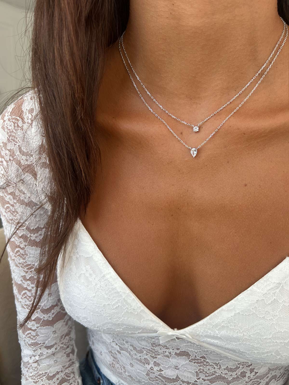 שרשרת כפולה טיפה וסוליטר