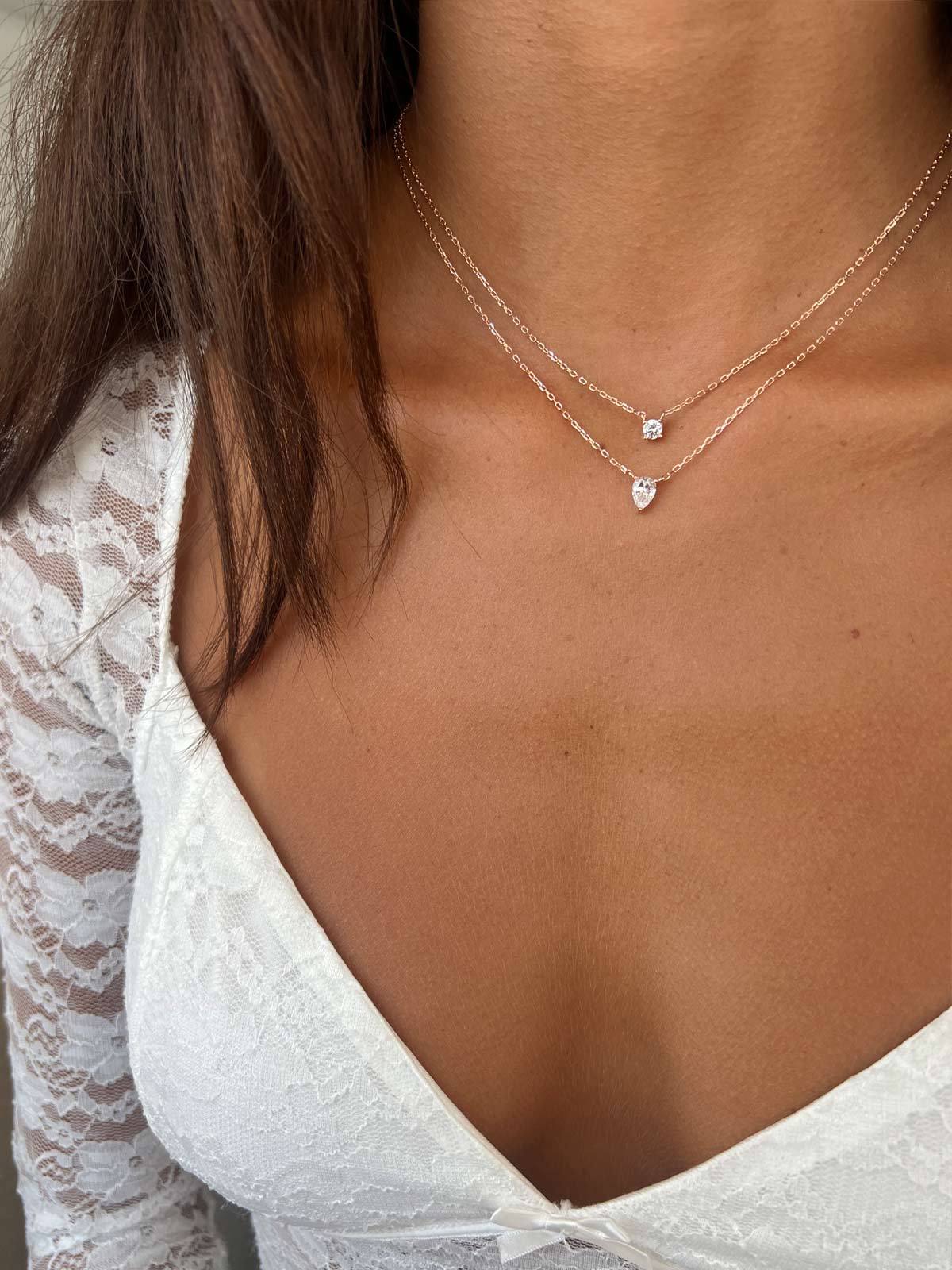 שרשרת כפולה טיפה וסוליטר