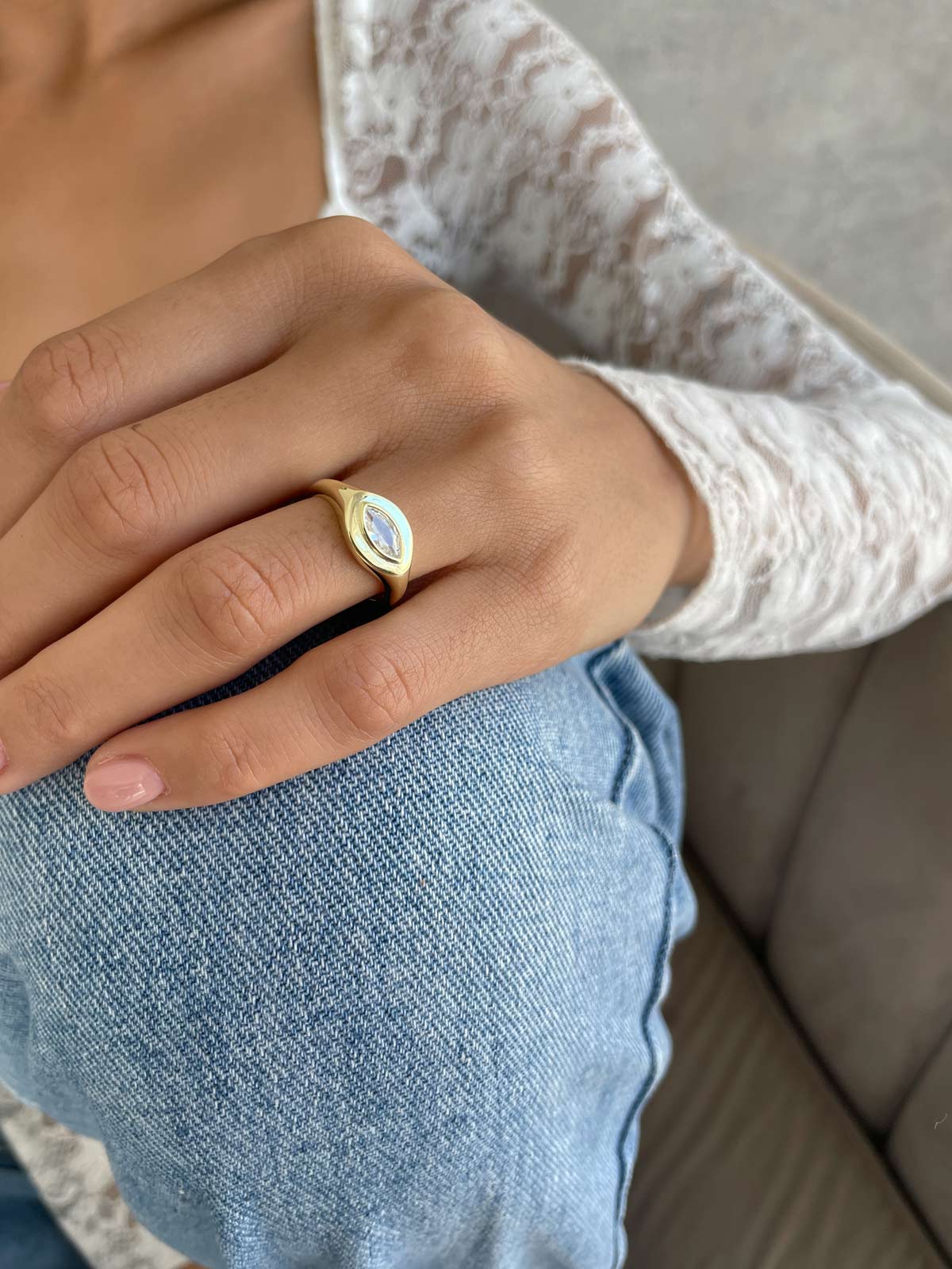 טבעת חותם סוליטר מרקיזה