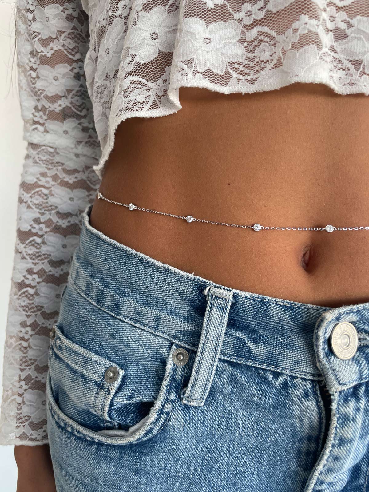 שרשרת סוליטרים עגולים ארוכה + בטן