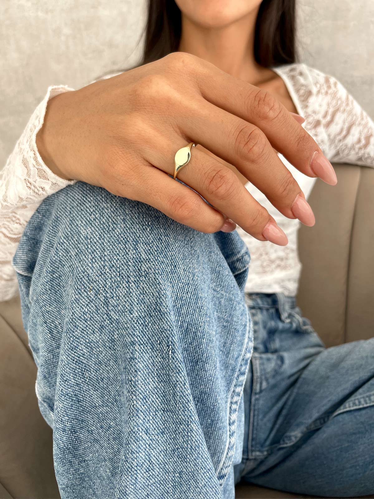 טבעת חותם מותאמת אליפסה חלקה