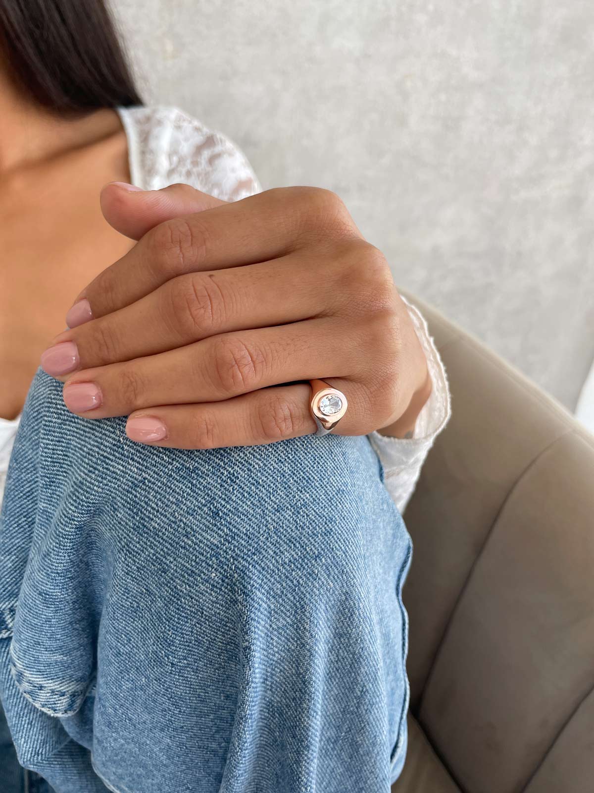 טבעת חותם לזרת סוליטר אליפסה