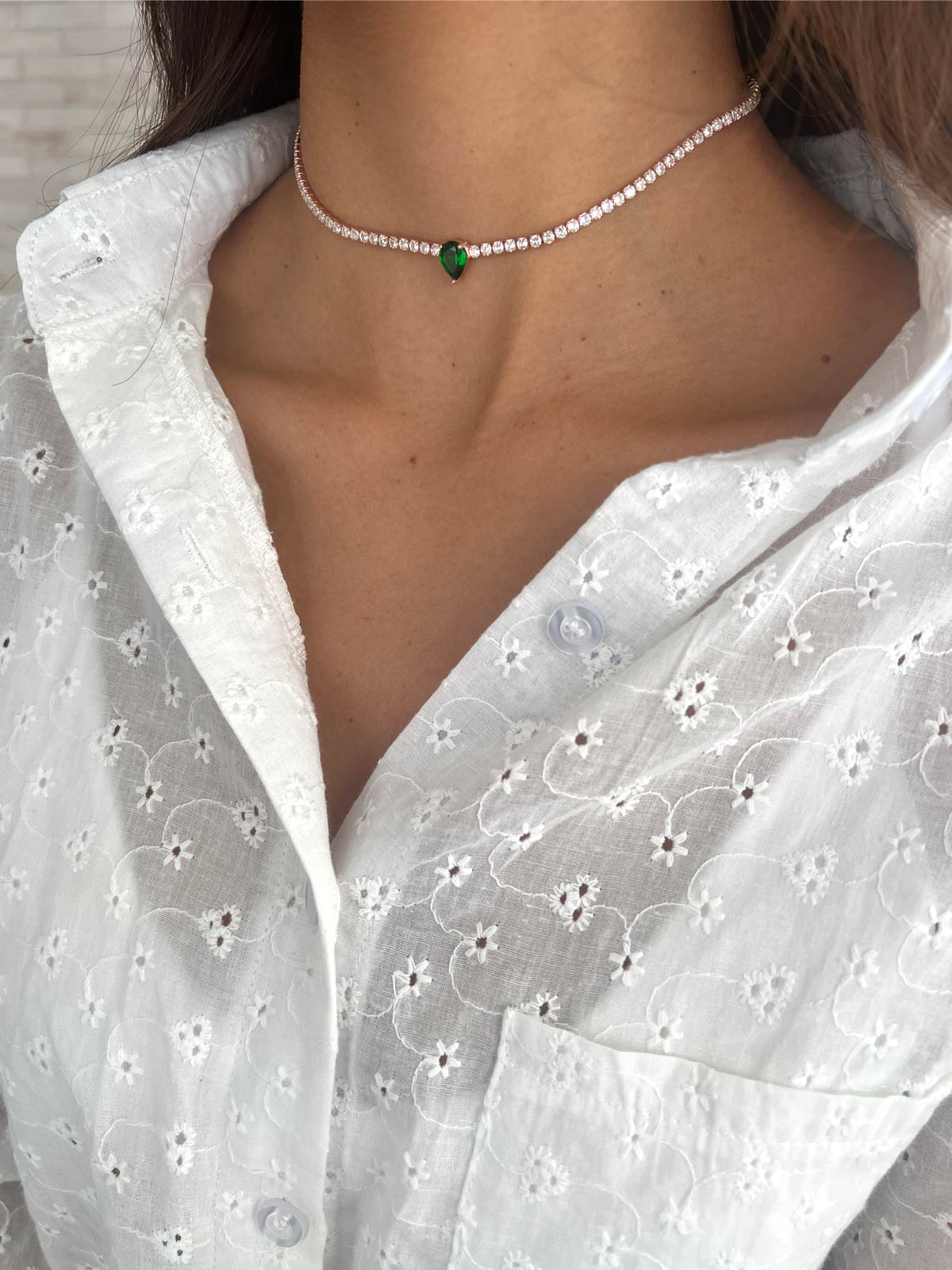 שרשרת צ'וקר טניס סוליטר טיפה ירוקה