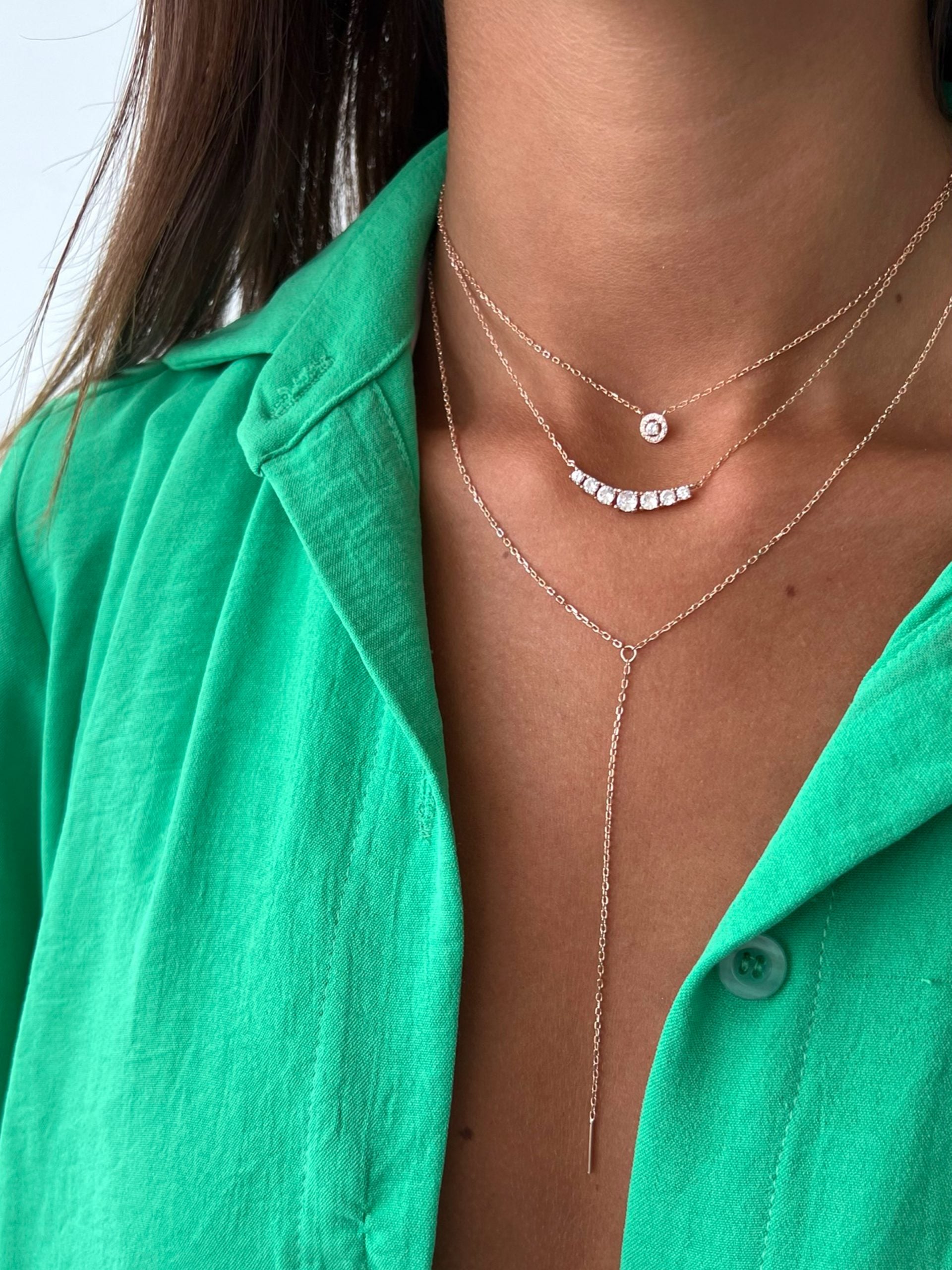 שרשרת צמודה סוליטר קטן משובץ